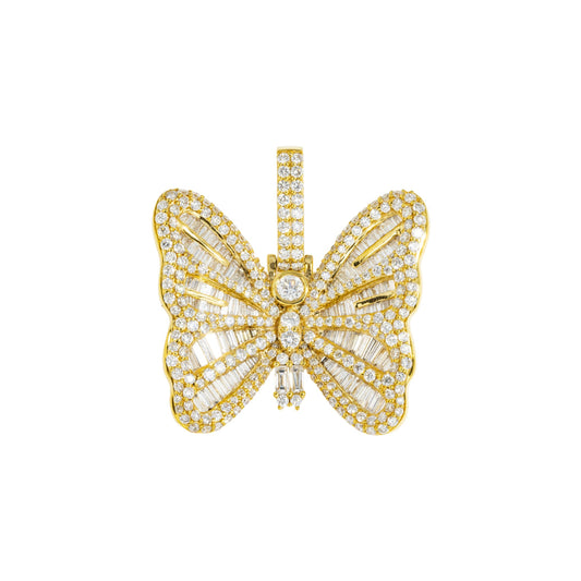 14K GOLD BAGUETTE AND ROUND DIAMOND BUTTERFLY PENDANT 4.00 CTW
