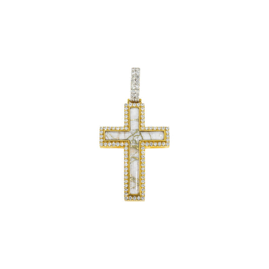 10K GOLD DIAMOND AND QUARTZ CROSS PENDANT 2.20 CT