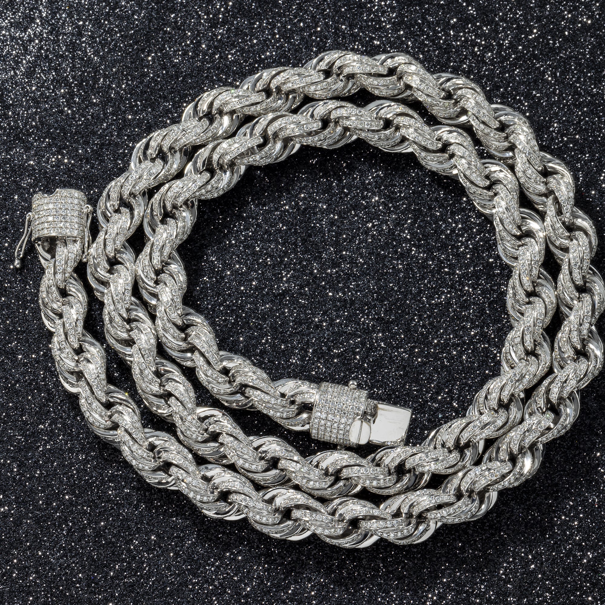 10K GOLD DIAMOND 10MM ROPE CHAIN 27.50 CTW