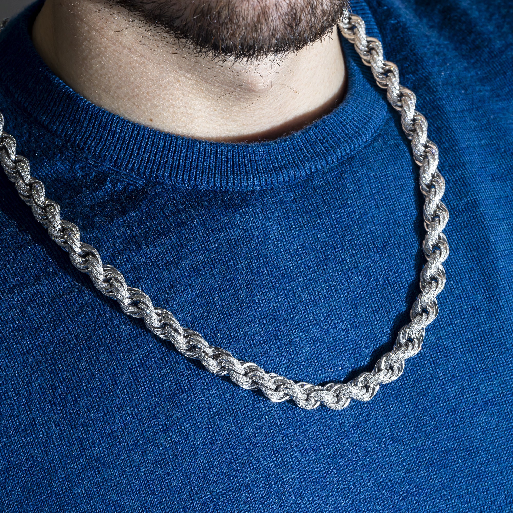 10K GOLD DIAMOND 10MM ROPE CHAIN 27.50 CTW