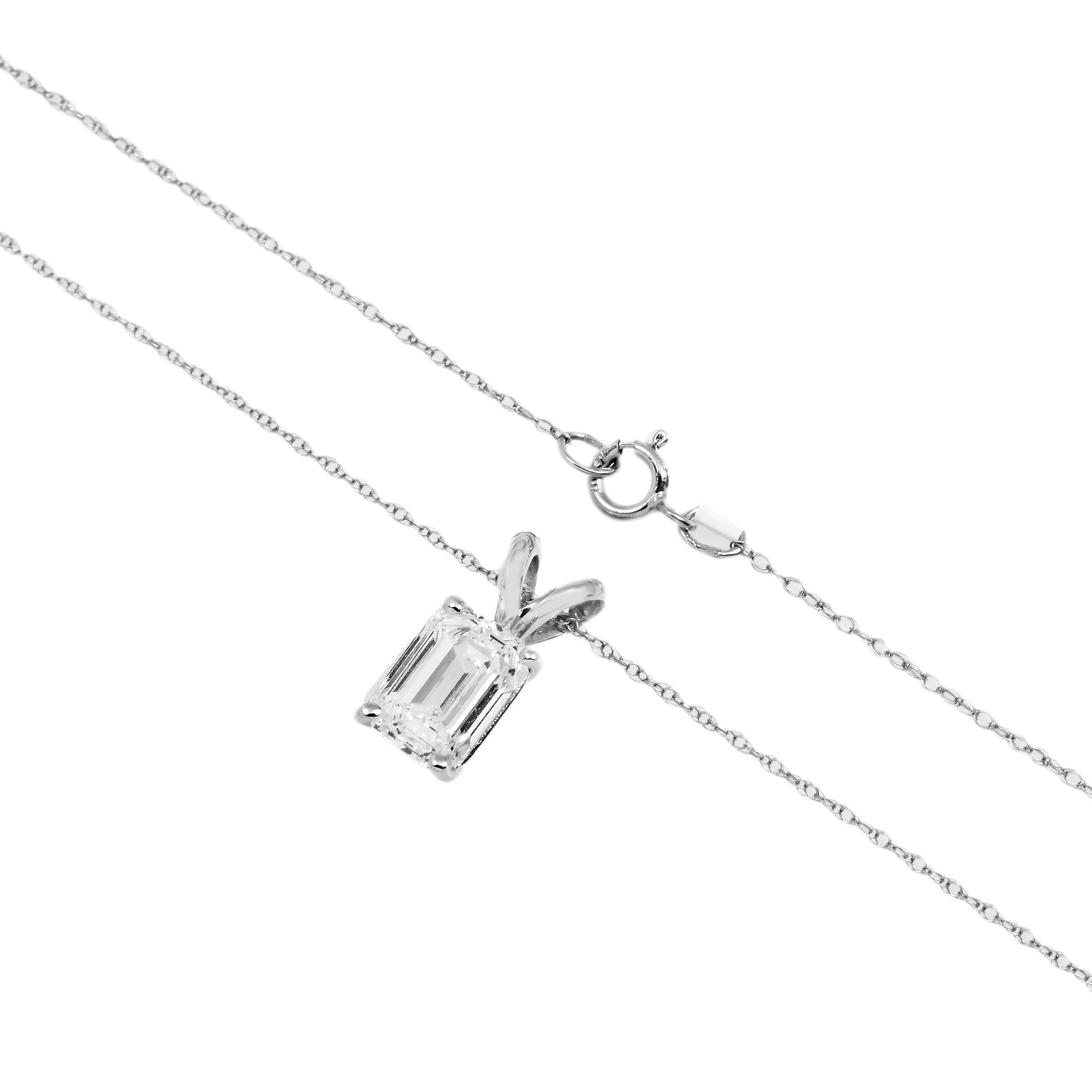 14K GOLD EMERALD SOLITAIRE LAB DIAMOND NECKLACE 1.00 CT