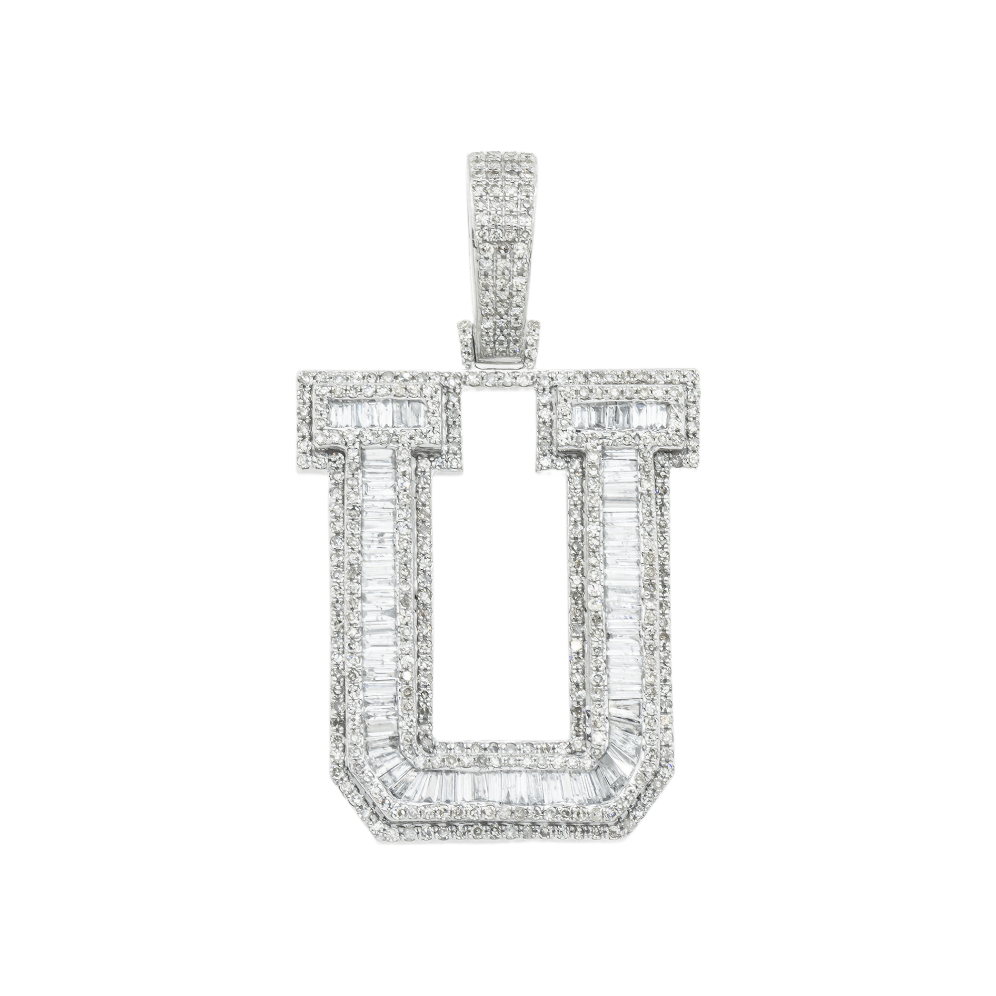 10K GOLD BAGUETTE AND ROUND DIAMOND INITIAL U PENDANT 2.43 CT