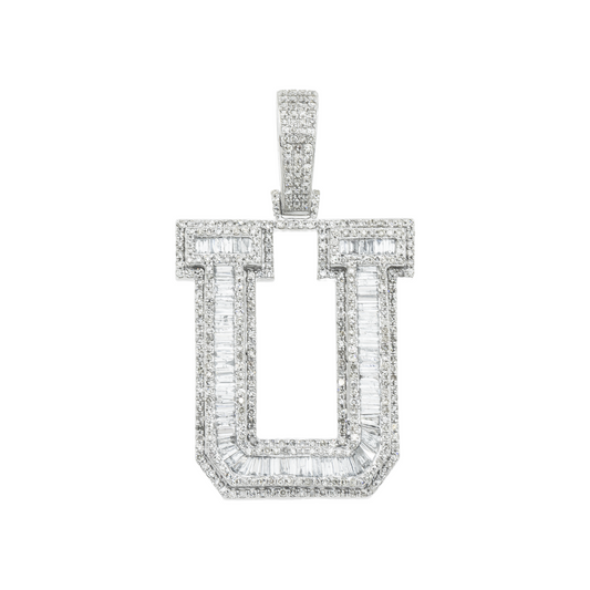 10K GOLD BAGUETTE AND ROUND DIAMOND INITIAL U PENDANT 2.43 CT