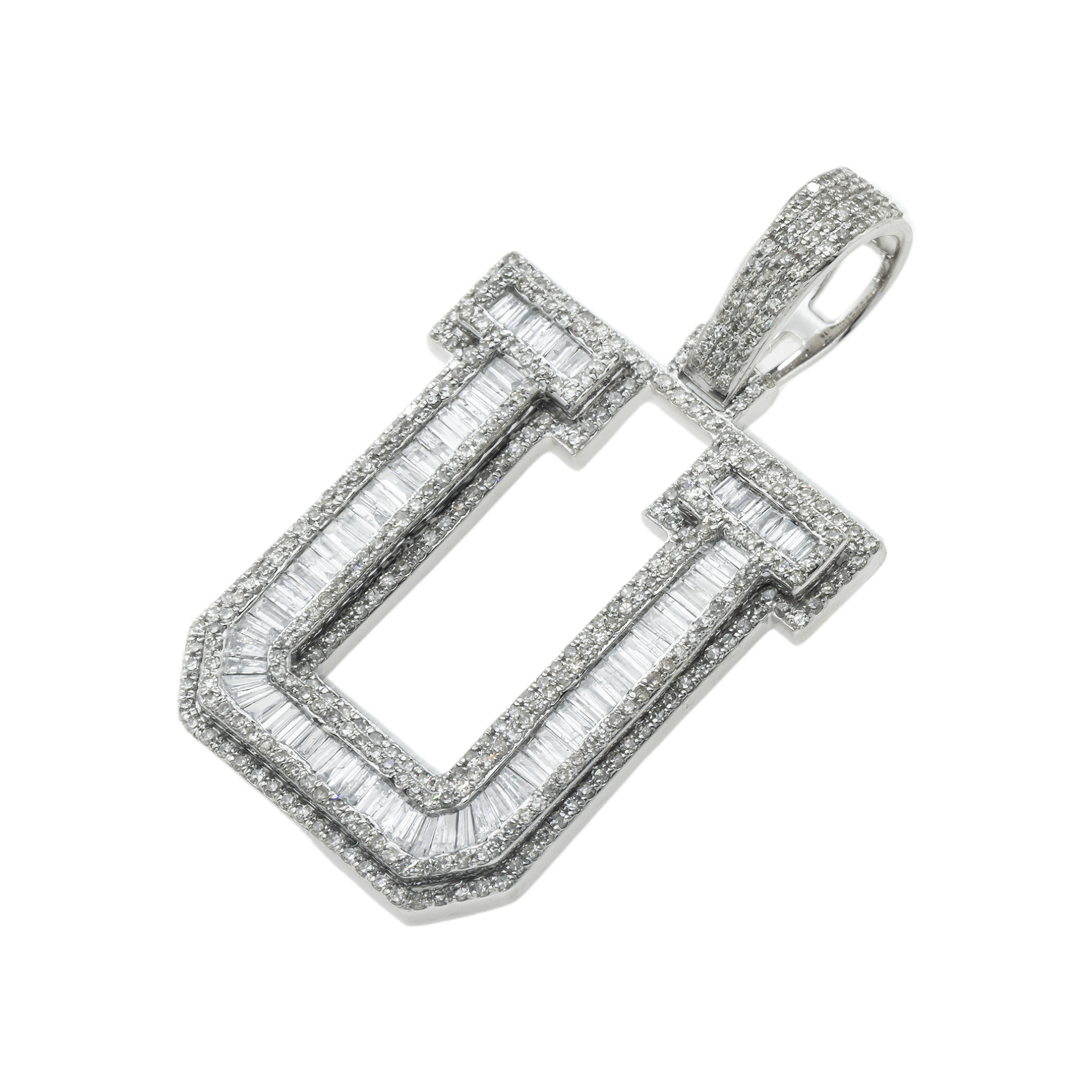 10K GOLD BAGUETTE AND ROUND DIAMOND INITIAL U PENDANT 2.43 CT