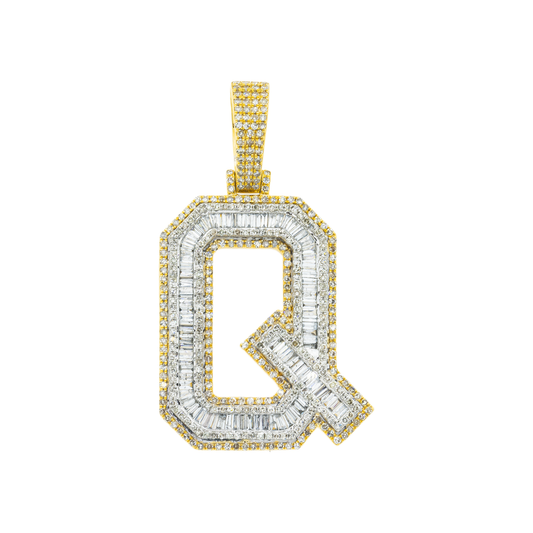 10K GOLD BAGUETTE AND ROUND DIAMOND INITIAL Q PENDANT 2.53 CT