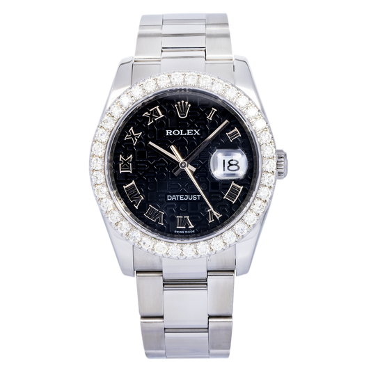 ROLEX DATEJUST 116200 36MM BLACK DIAL AND 3.25 CT DIAMOND BEZEL