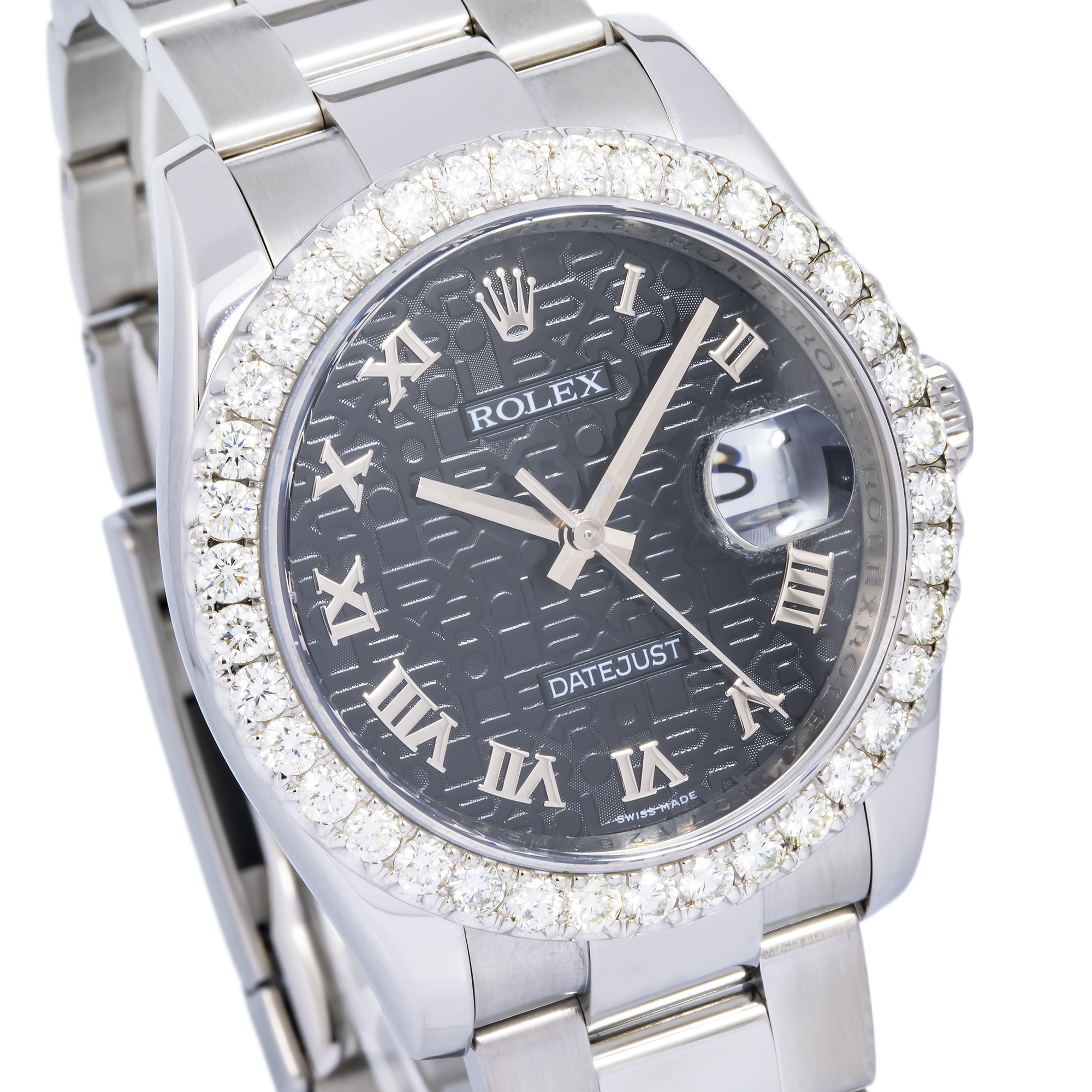 ROLEX DATEJUST 116200 36MM BLACK DIAL AND 3.25 CT DIAMOND BEZEL