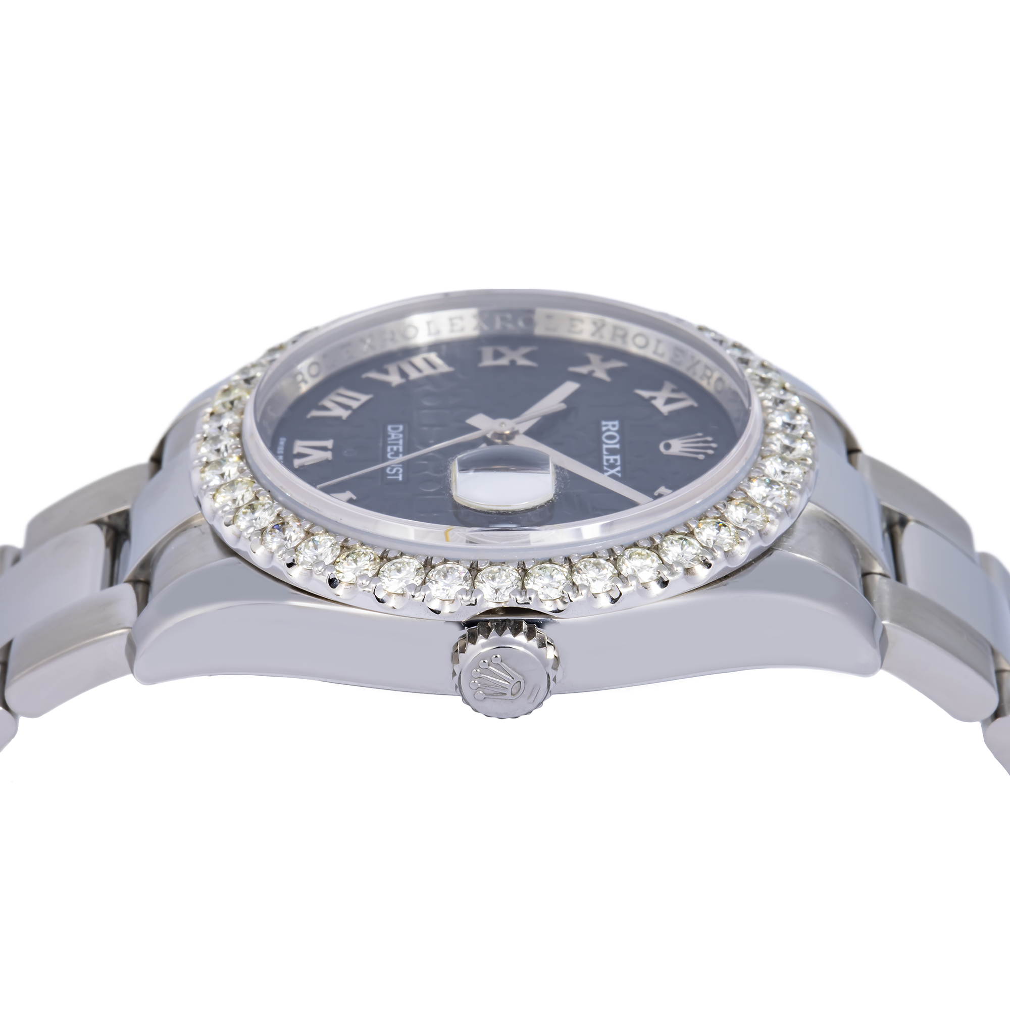 ROLEX DATEJUST 116200 36MM BLACK DIAL AND 3.25 CT DIAMOND BEZEL