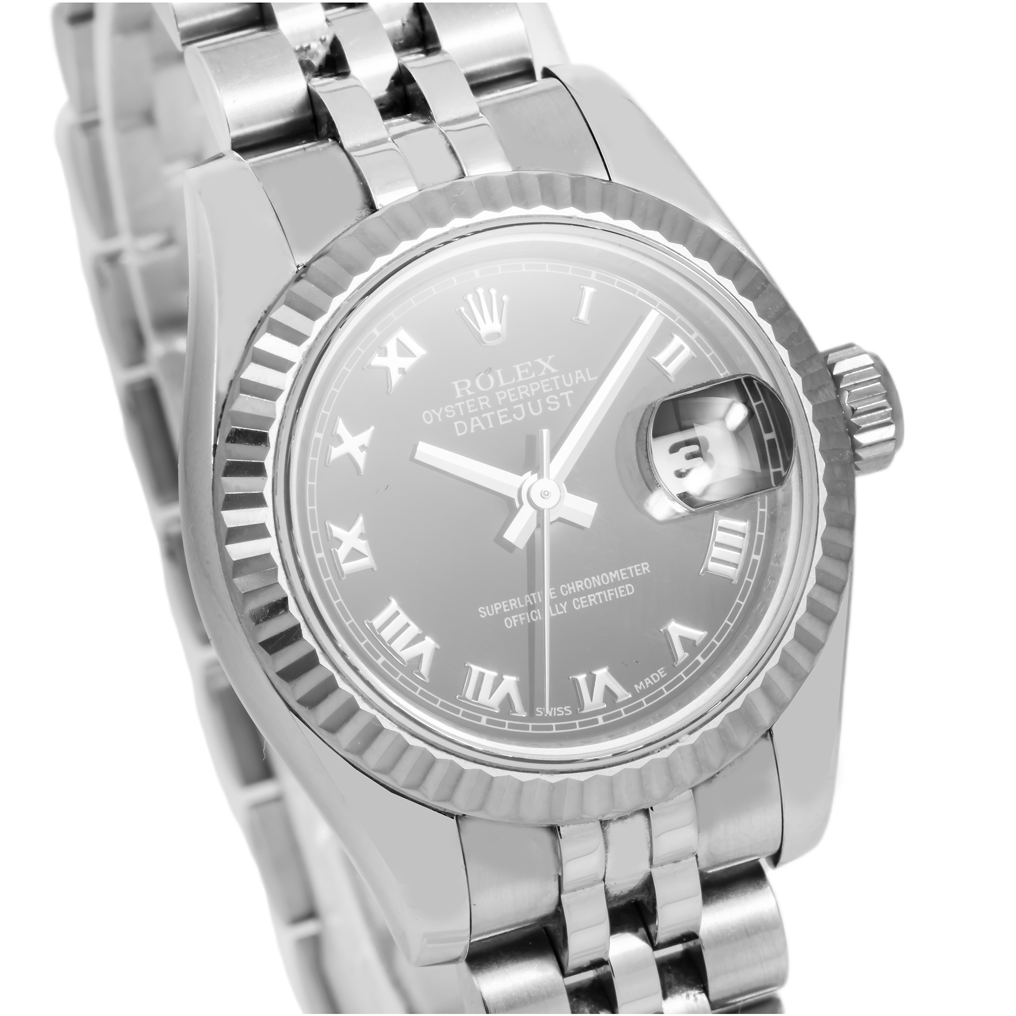 ROLEX DATEJUST 179174 26MM BLACK ROMAN NUMERAL DIAL WITH STAINLESS STEEL JUBILEE BRACELET