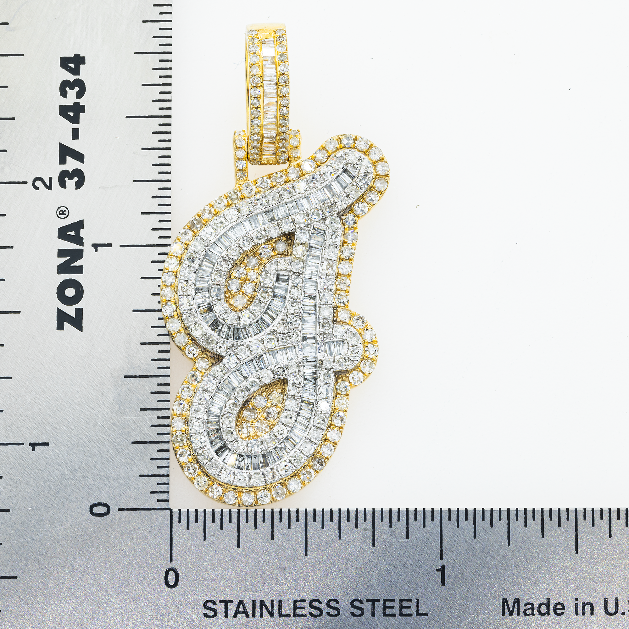 10K GOLD BAGUETTE AND ROUND DIAMOND CURSIVE INITIAL F PENDANT 2.47 CT