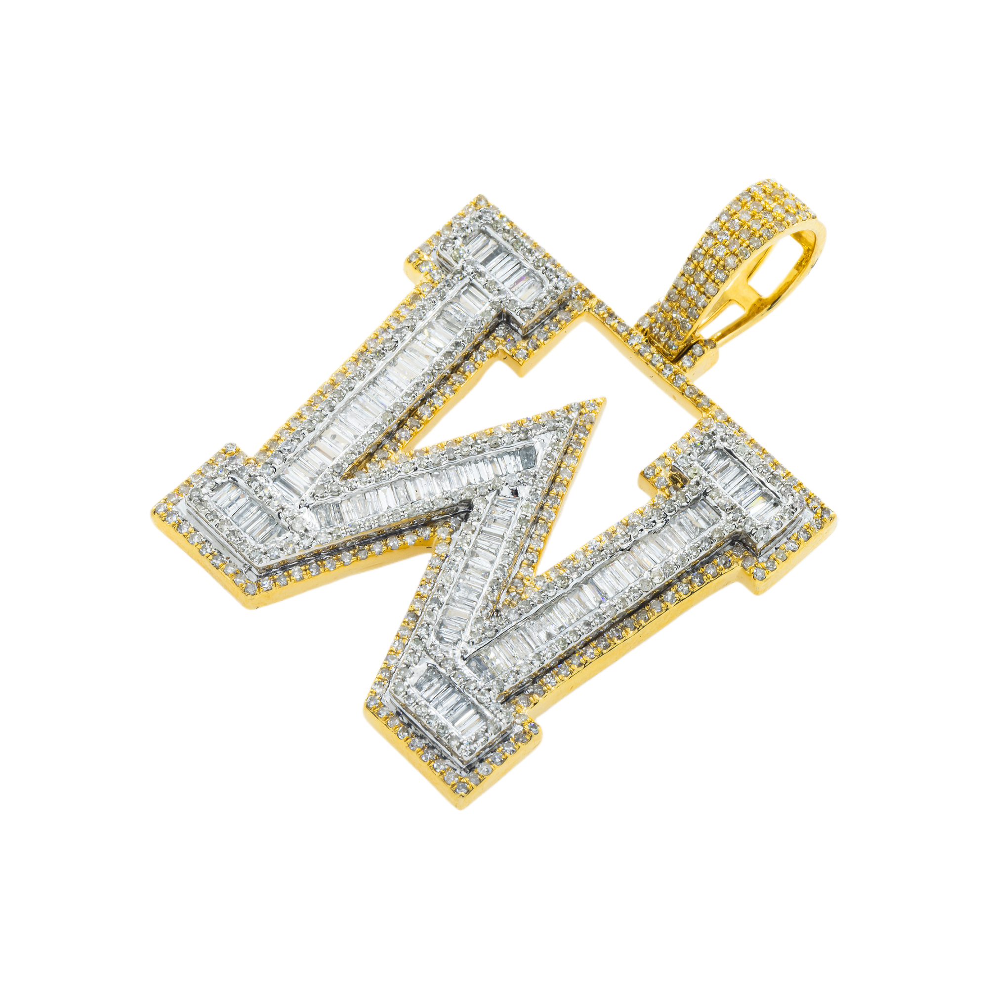 10K GOLD BAGUETTE AND ROUND DIAMOND INITIAL W PENDANT 3.35 CT