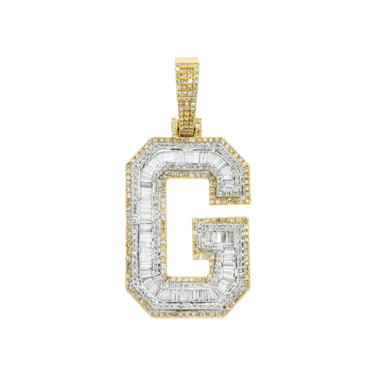10K GOLD BAGUETTE AND ROUND DIAMOND INITIAL G PENDANT 2.31 CT