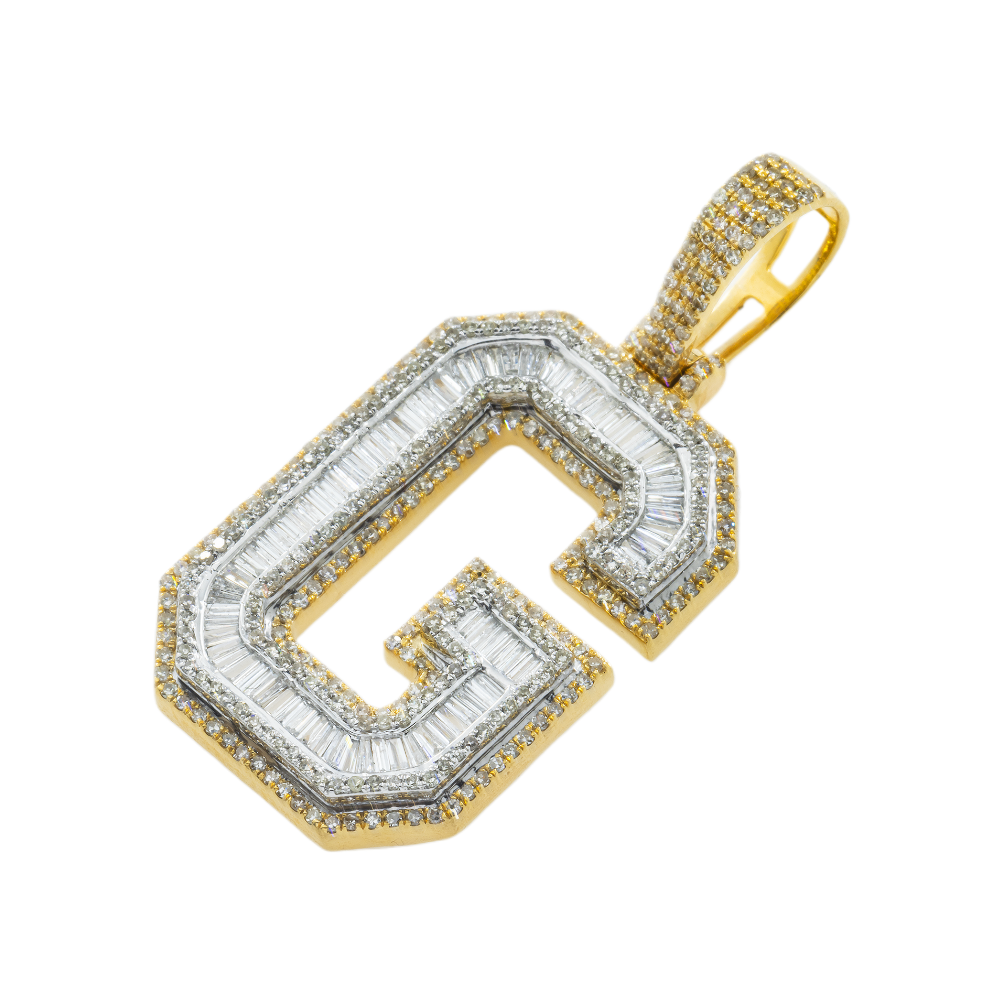 10K GOLD BAGUETTE AND ROUND DIAMOND INITIAL G PENDANT 2.31 CT