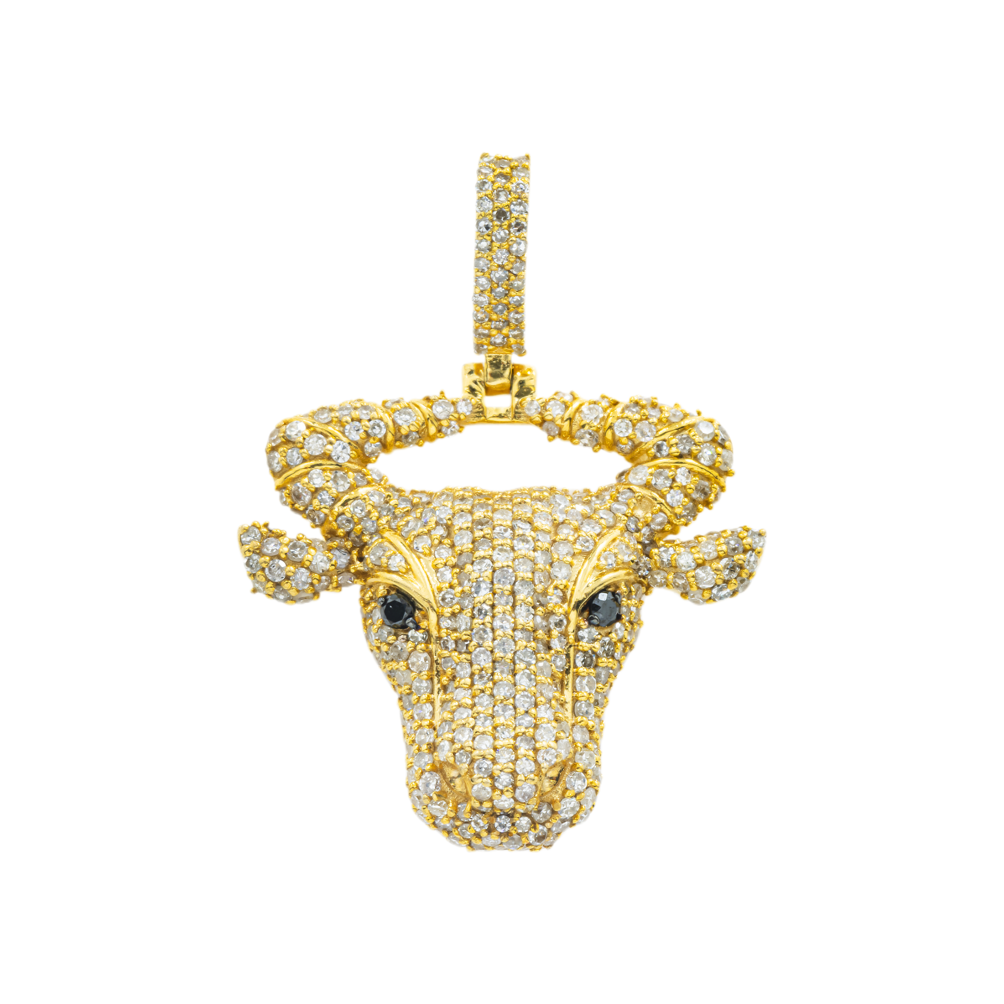 10K GOLD WHITE AND BLACK DIAMOND BULL HEAD PENDANT 1.44 CT