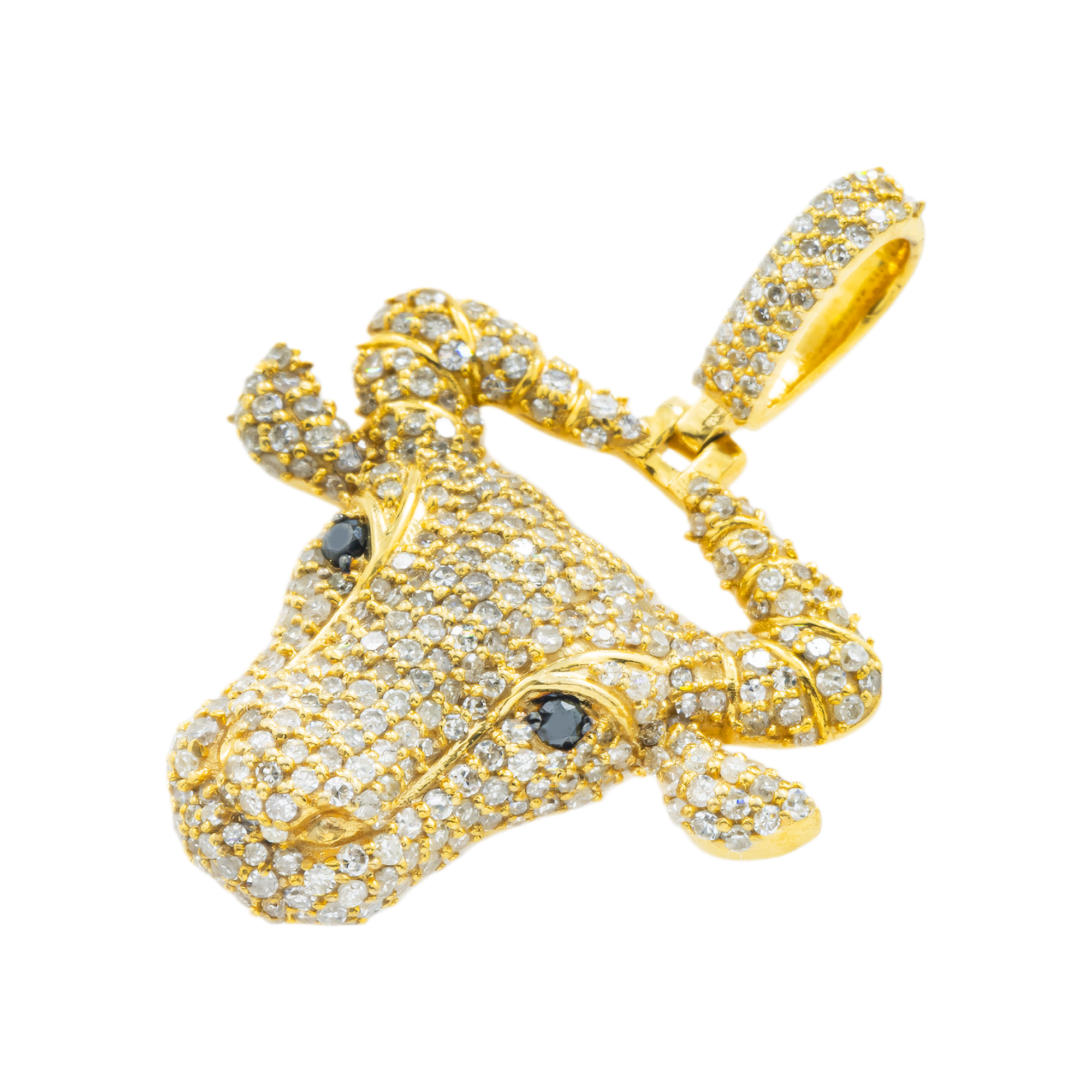 10K GOLD WHITE AND BLACK DIAMOND BULL HEAD PENDANT 1.44 CT