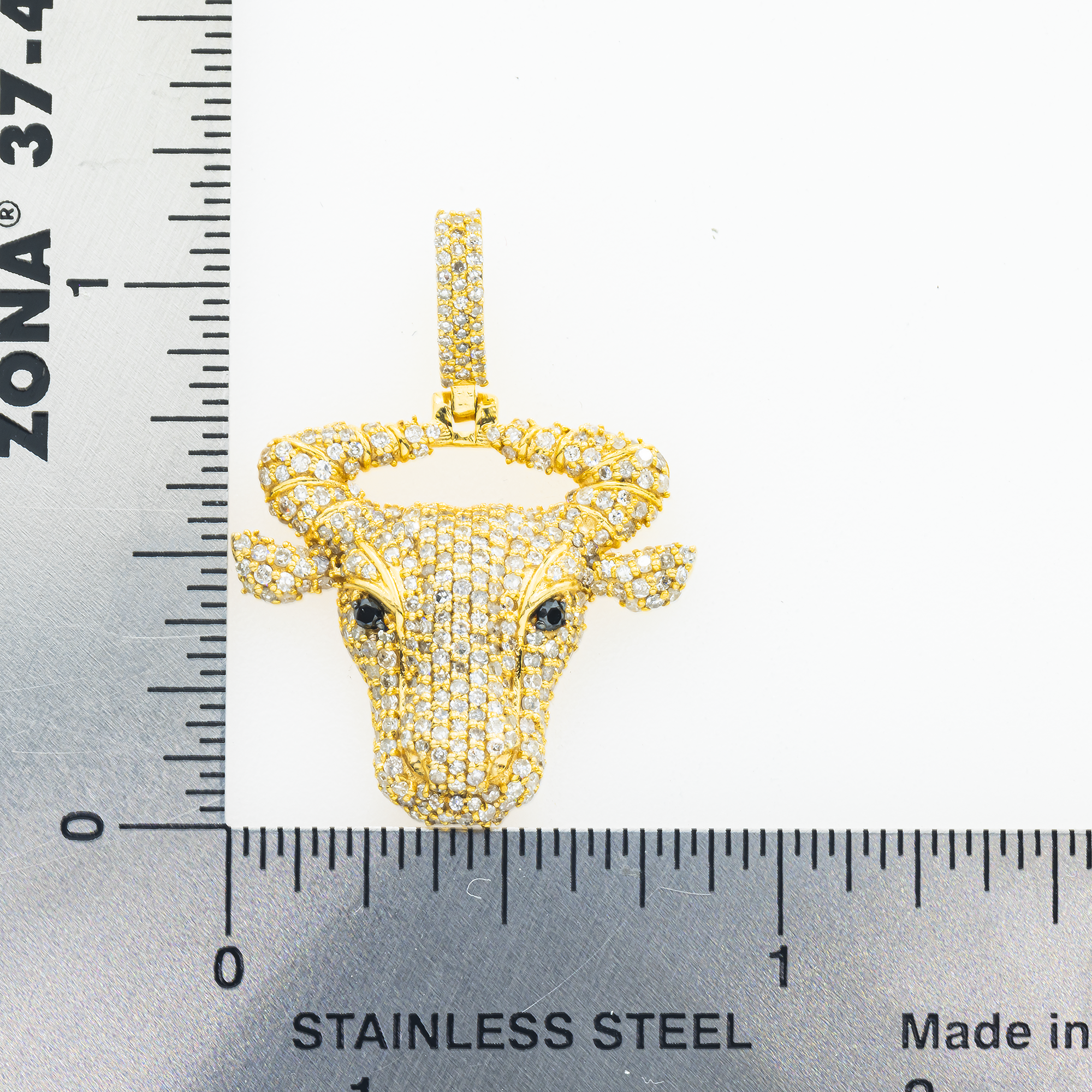 10K GOLD WHITE AND BLACK DIAMOND BULL HEAD PENDANT 1.44 CT