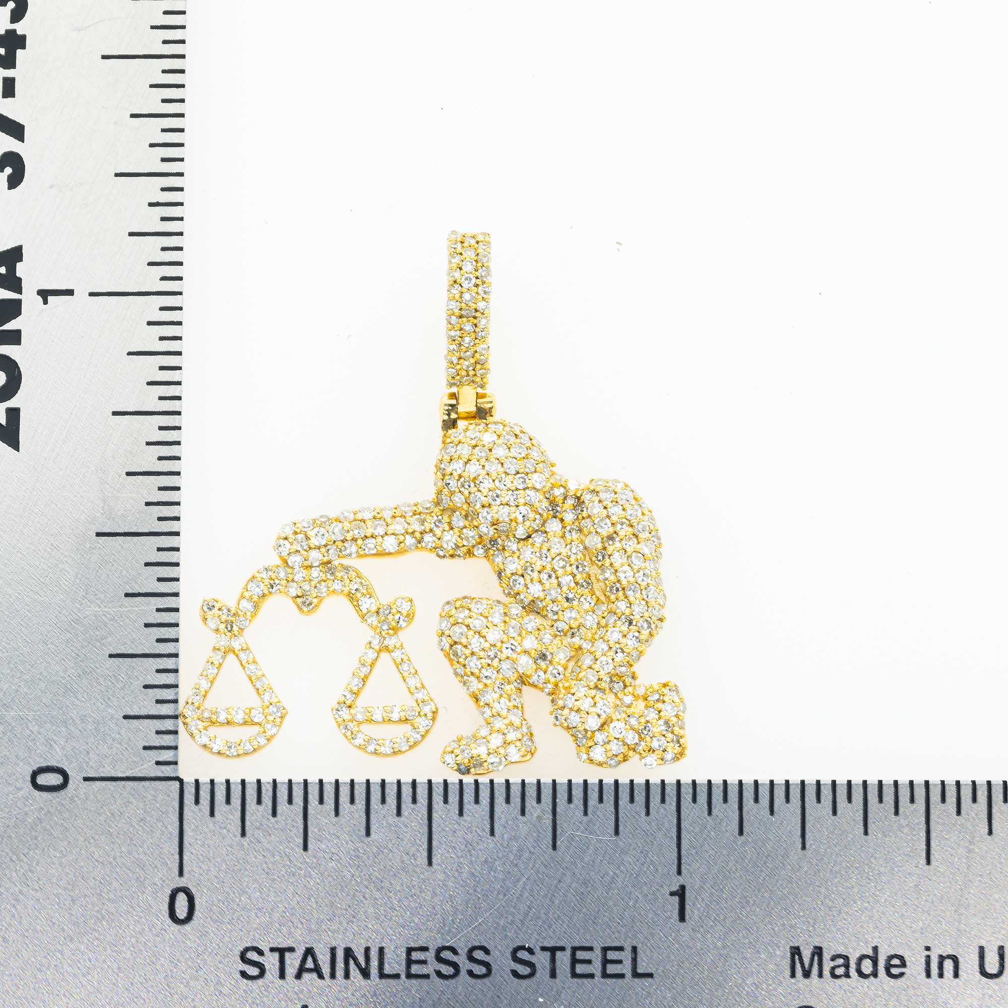 10K GOLD DIAMOND GORILLA HOLDING SCALES PENDANT 1.25 CT