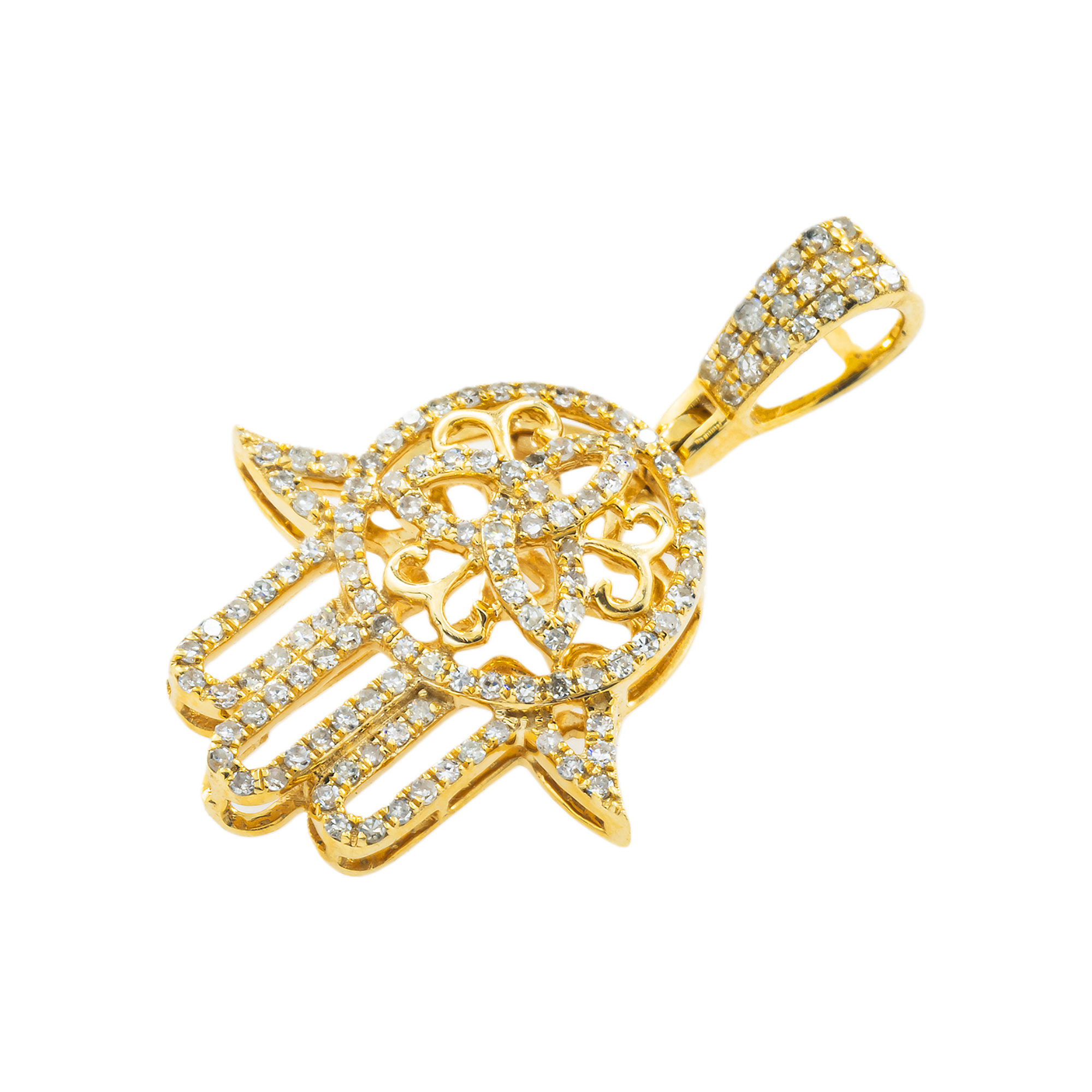 14K GOLD DIAMOND HAMSA PENDANT 0.50 CT