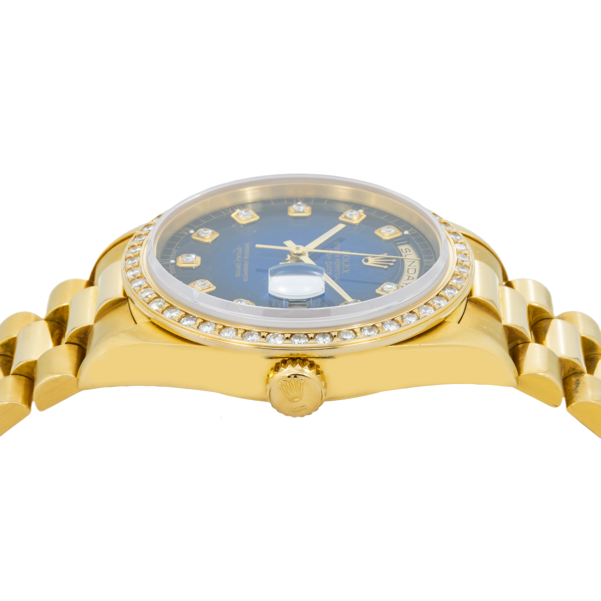Rolex Day-Date 18238 36MM Blue Diamond Dial With Yellow Gold Diamond Bezel