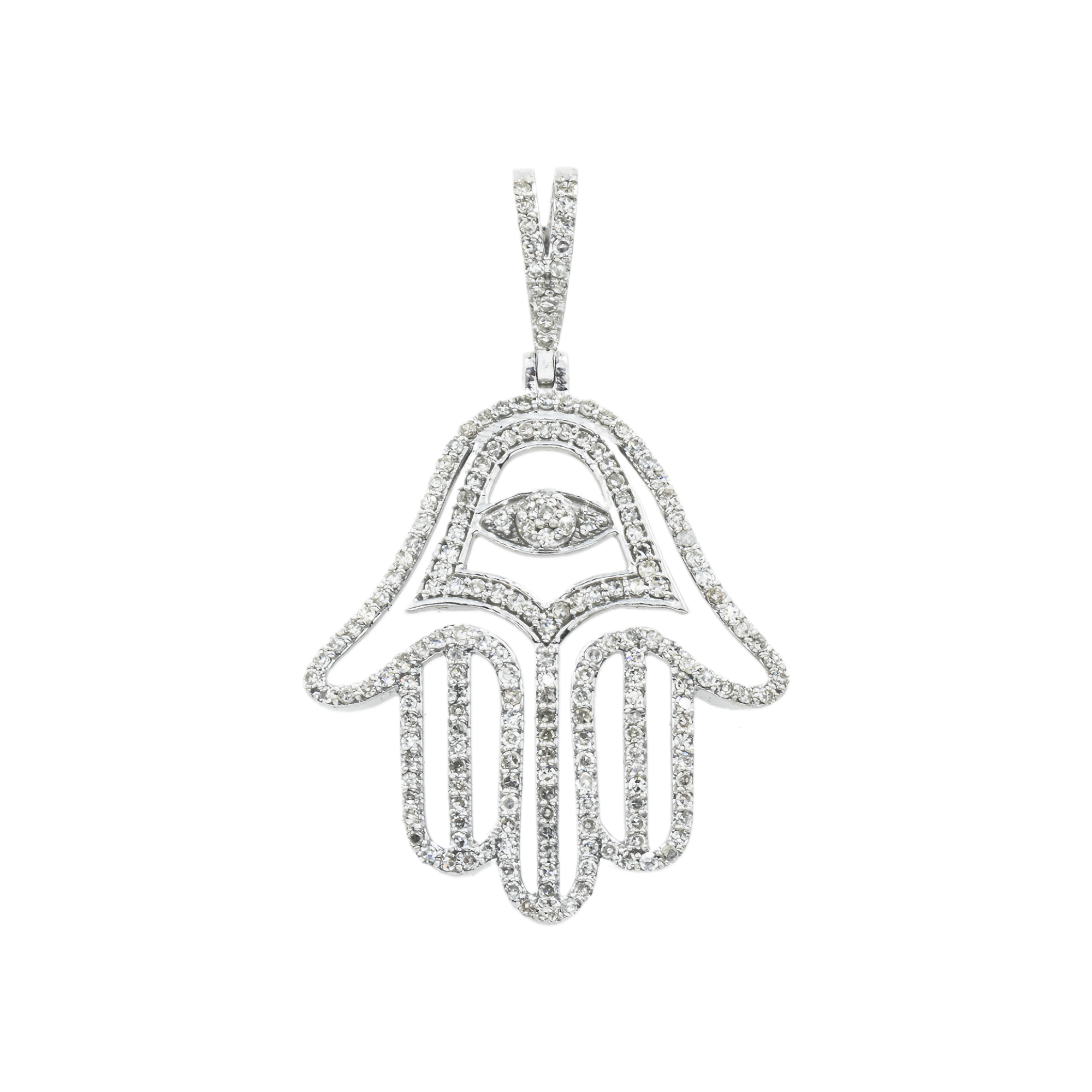 14K GOLD DIAMOND HAMSA WITH EVIL EYE PENDANT 0.65 CT
