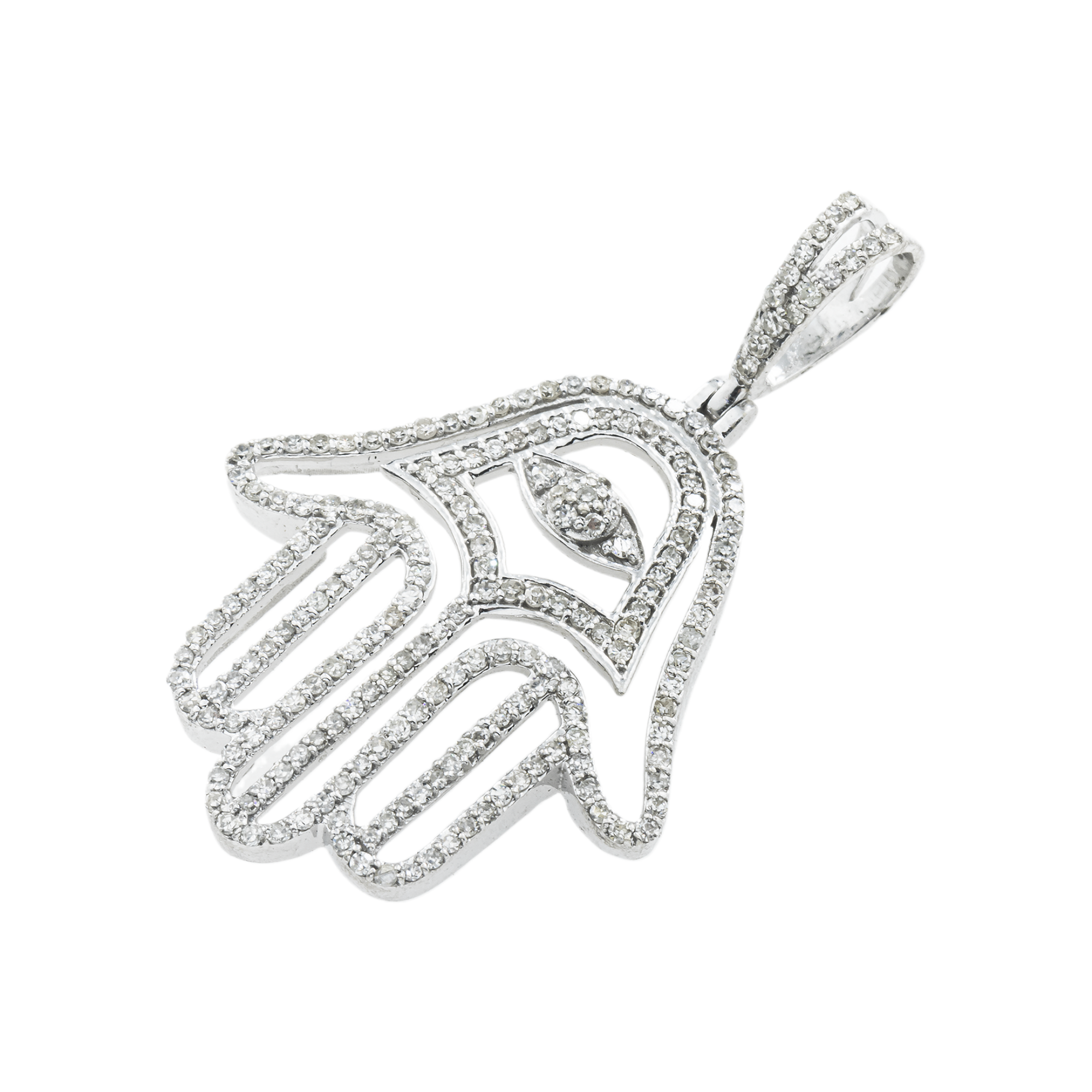 14K GOLD DIAMOND HAMSA WITH EVIL EYE PENDANT 0.65 CT