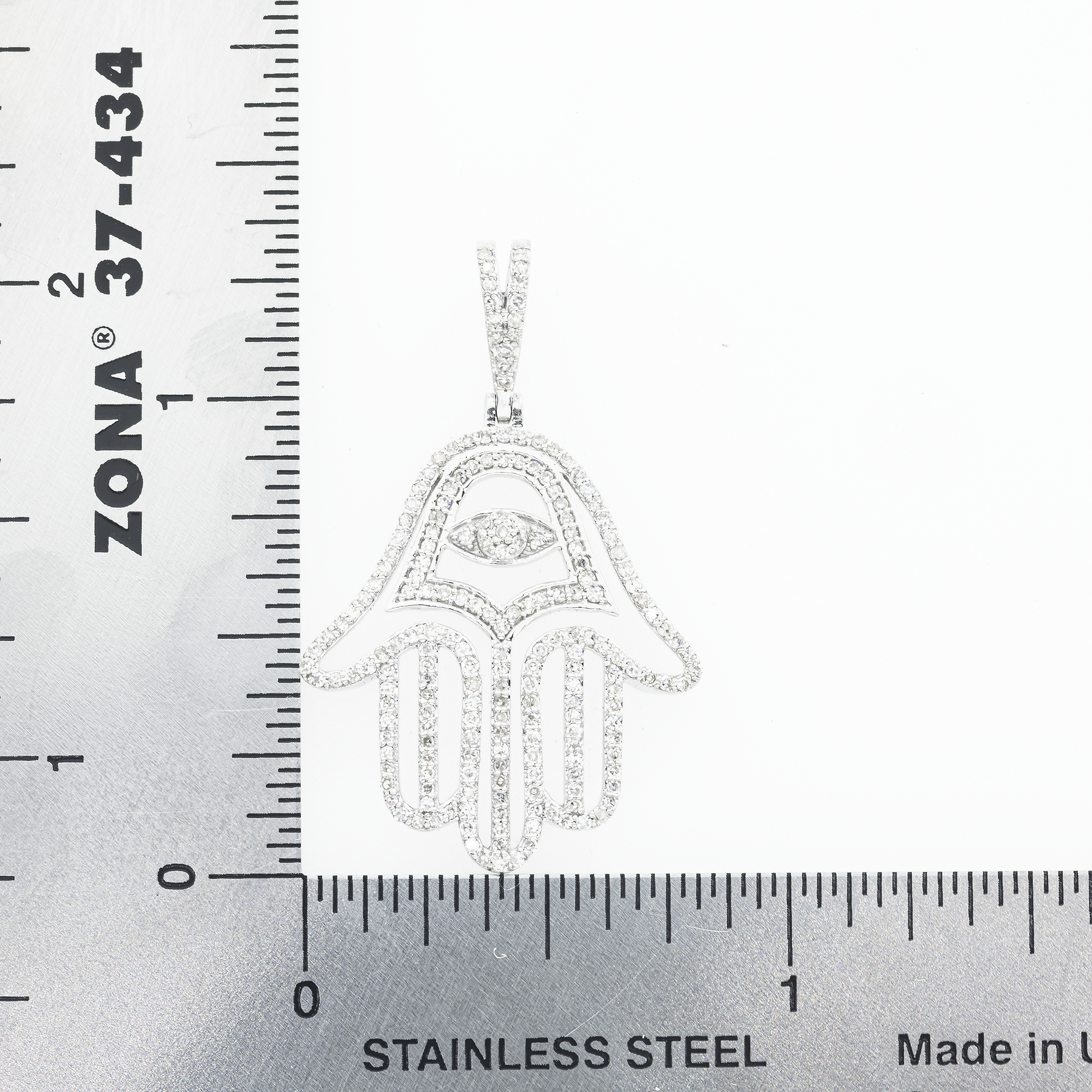 14K GOLD DIAMOND HAMSA WITH EVIL EYE PENDANT 0.65 CT