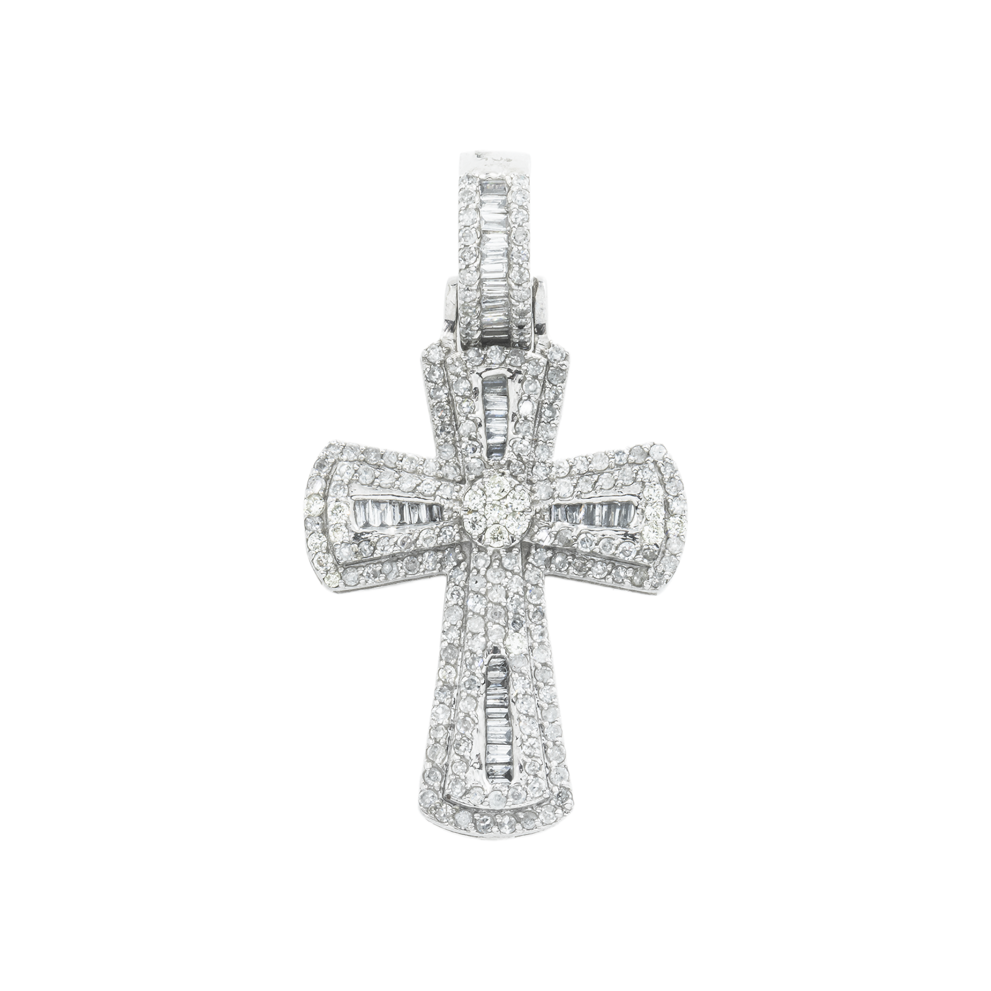 10K GOLD ROUND AND BAGUETTE DIAMOND CROSS PENDANT 1.40 CT