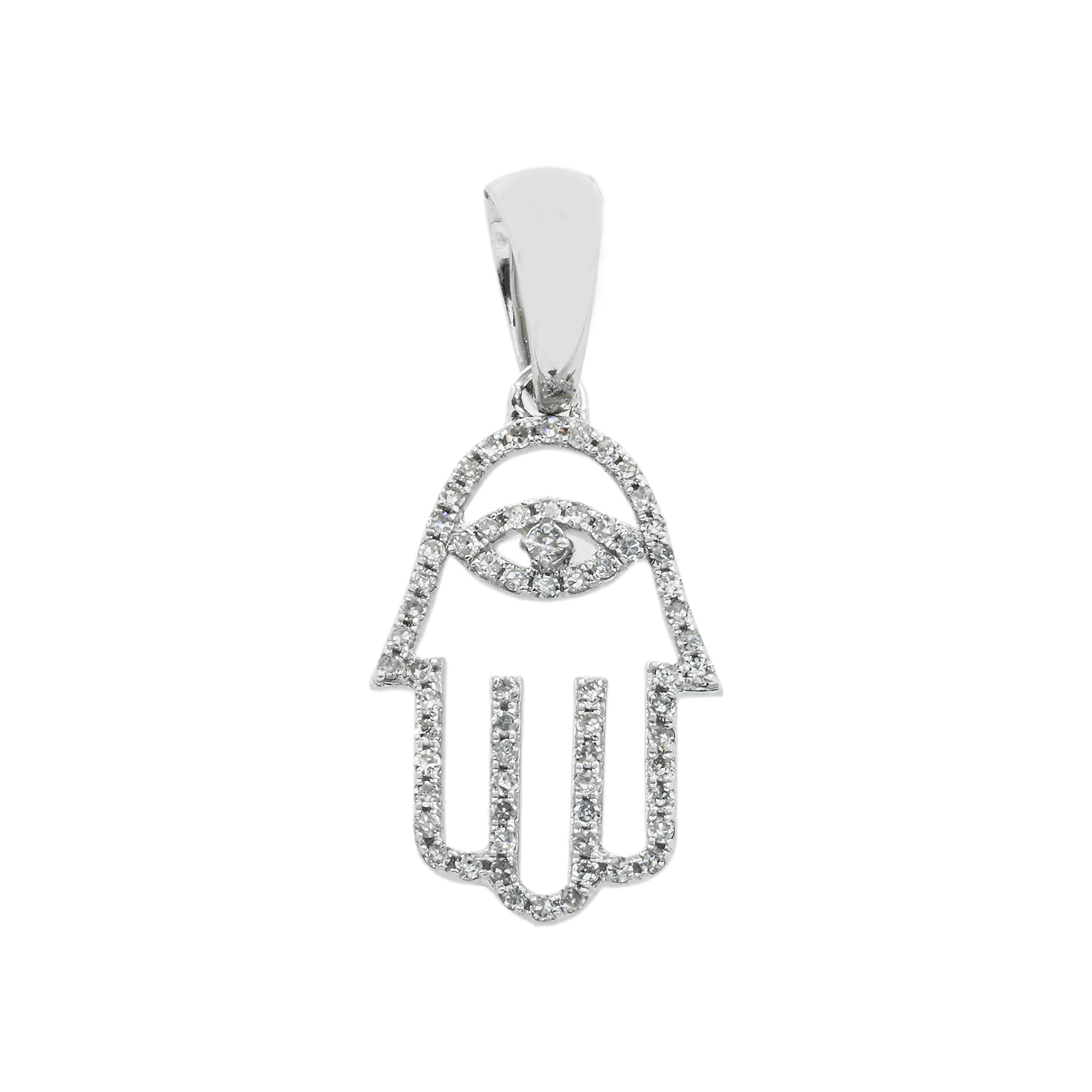 14K GOLD DIAMOND HAMSA WITH EVIL EYE PENDANT 0.25 CT