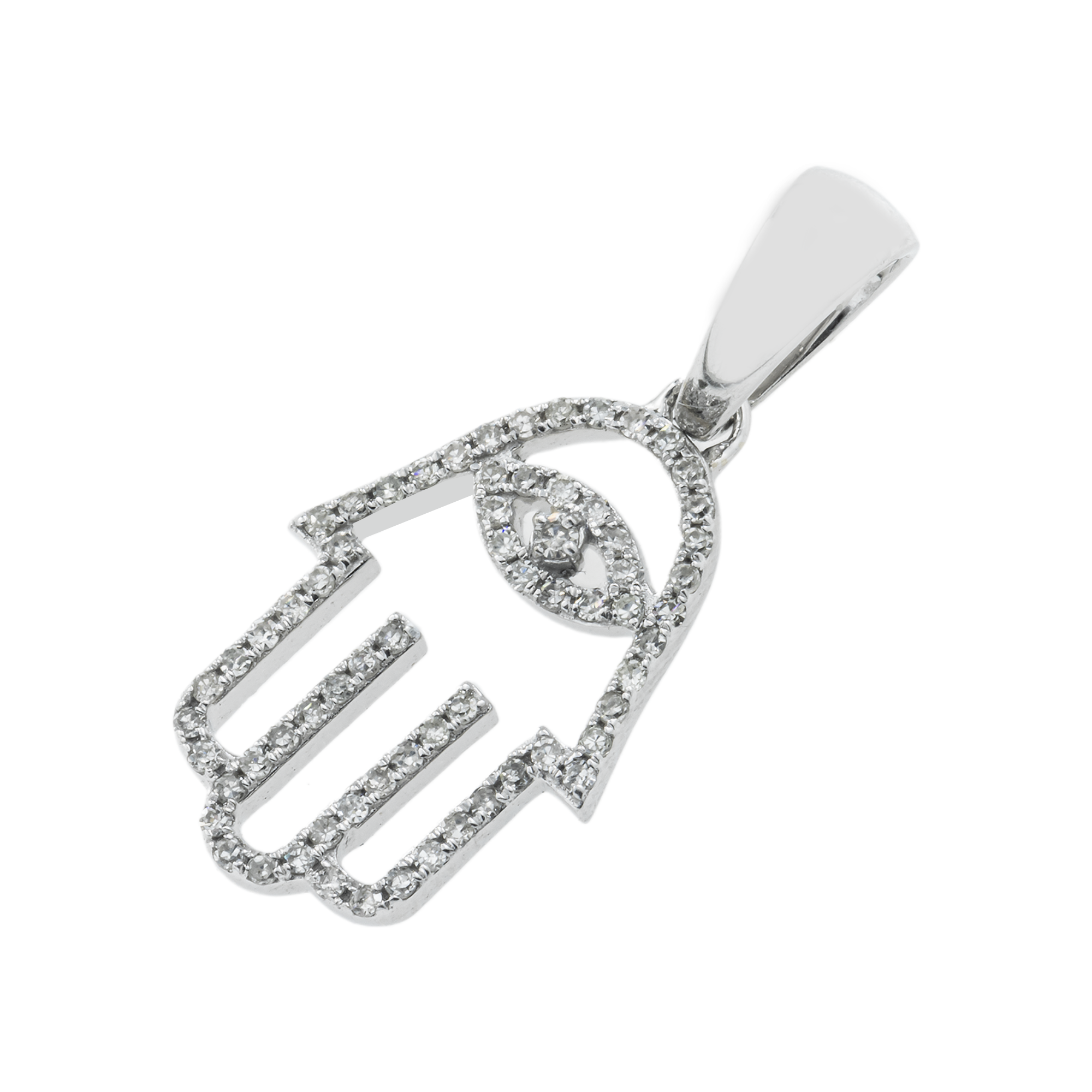 14K GOLD DIAMOND HAMSA WITH EVIL EYE PENDANT 0.25 CT