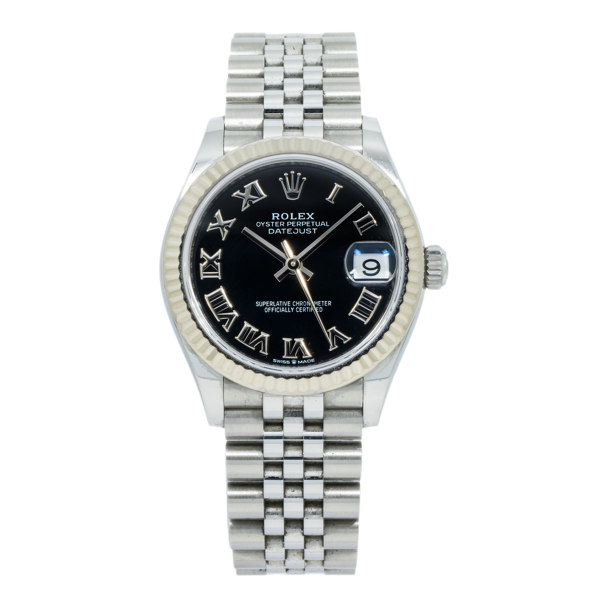Rolex Datejust 278274 31MM Black Roman Dial With White Gold Fluted Bezel And Jubilee Bracelet