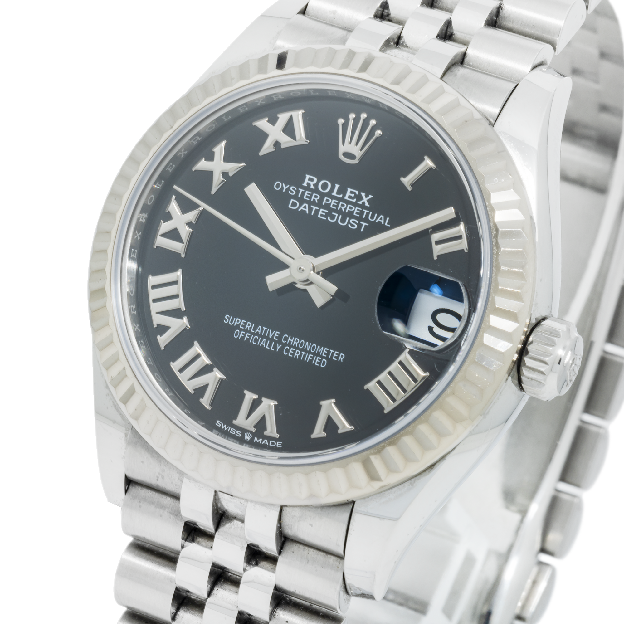 Rolex Datejust 278274 31MM Black Roman Dial With White Gold Fluted Bezel And Jubilee Bracelet