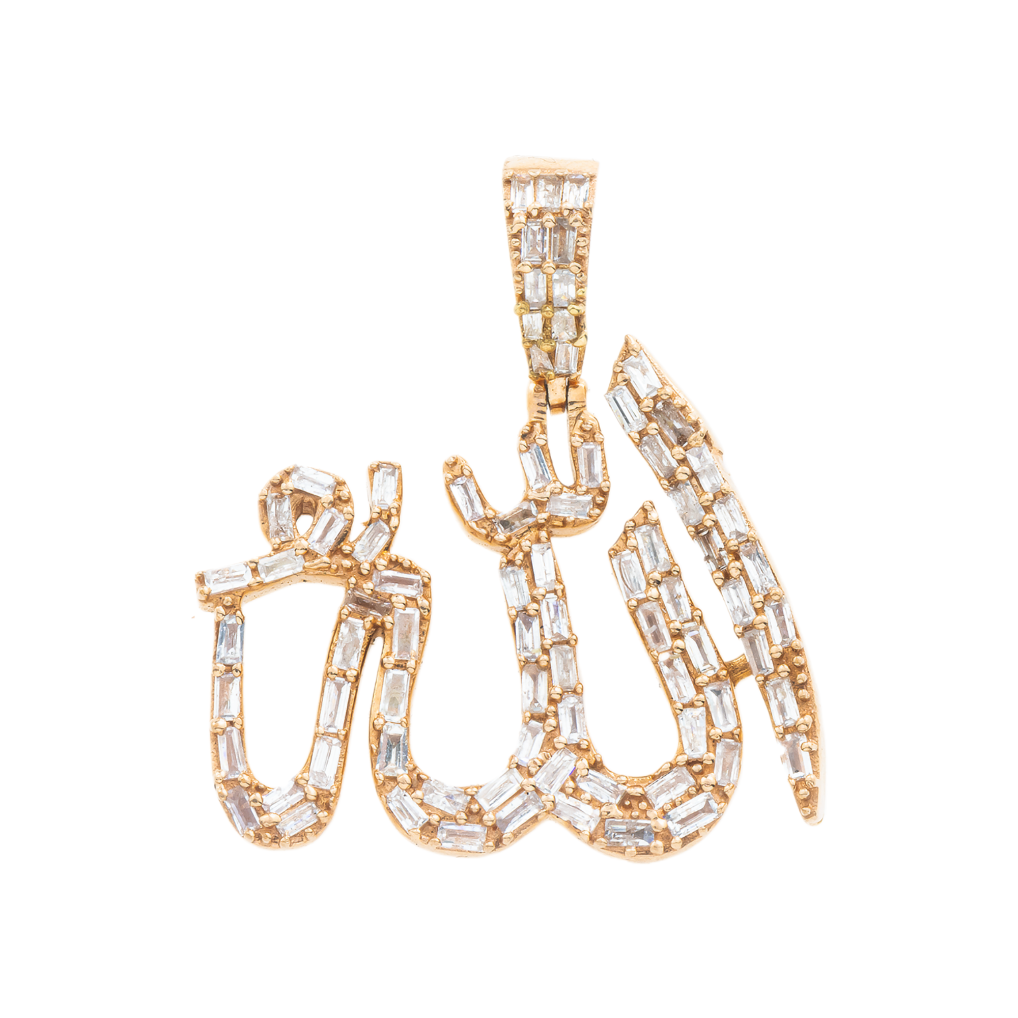 10K GOLD BAGUETTE DIAMOND ALLAH PENDANT 0.83 CT