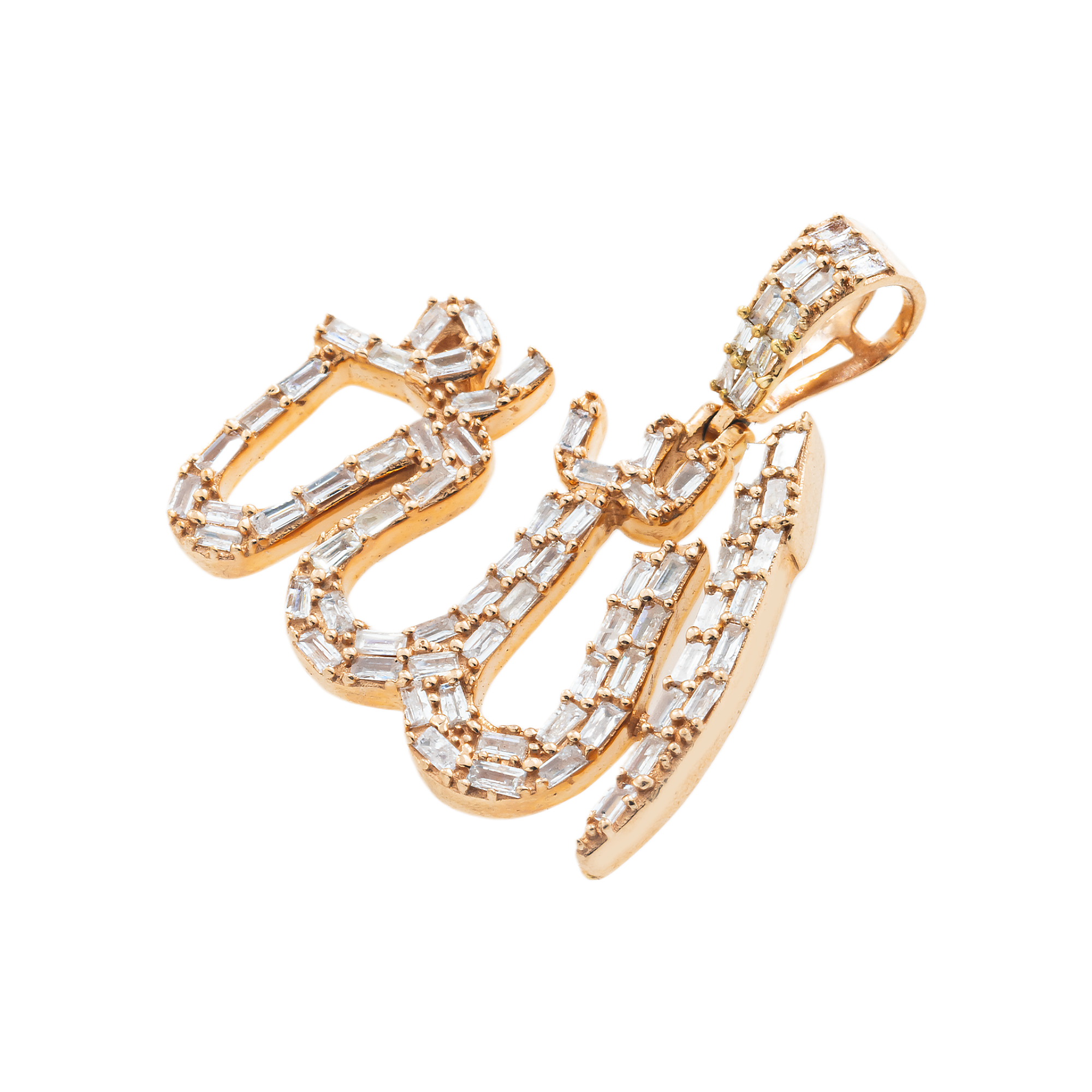 10K GOLD BAGUETTE DIAMOND ALLAH PENDANT 0.83 CT