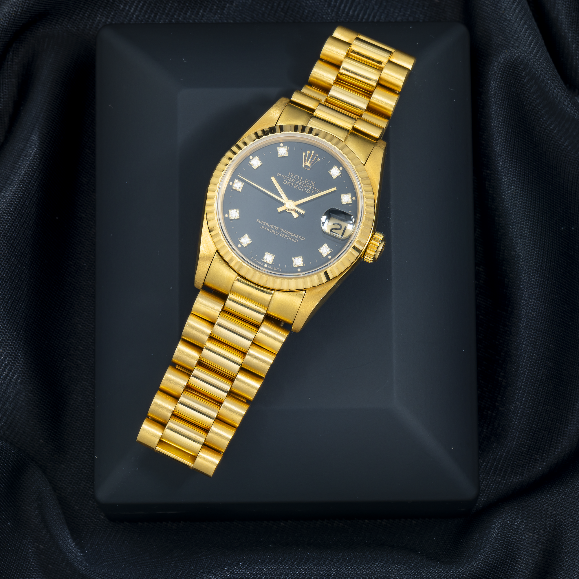 Rolex Datejust 68278 31MM Black Diamond Dial With Yellow Gold Presidential Bracelet
