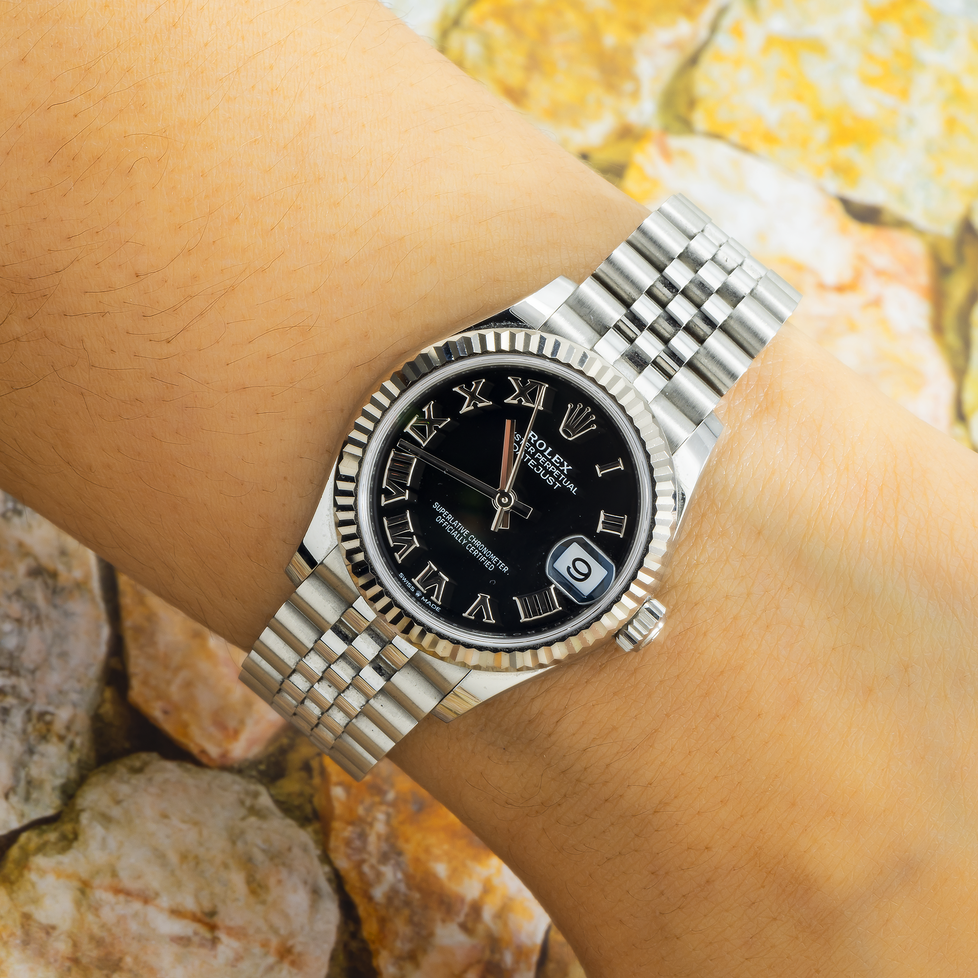 Rolex Datejust 278274 31MM Black Roman Dial With White Gold Fluted Bezel And Jubilee Bracelet