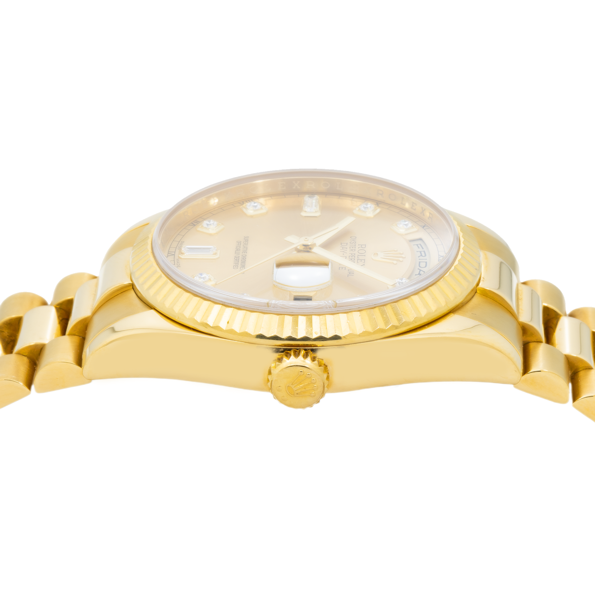 Rolex Day-Date 118238 36MM Champagne Baguette Diamond Dial With Yellow Gold Presidential Bracelet