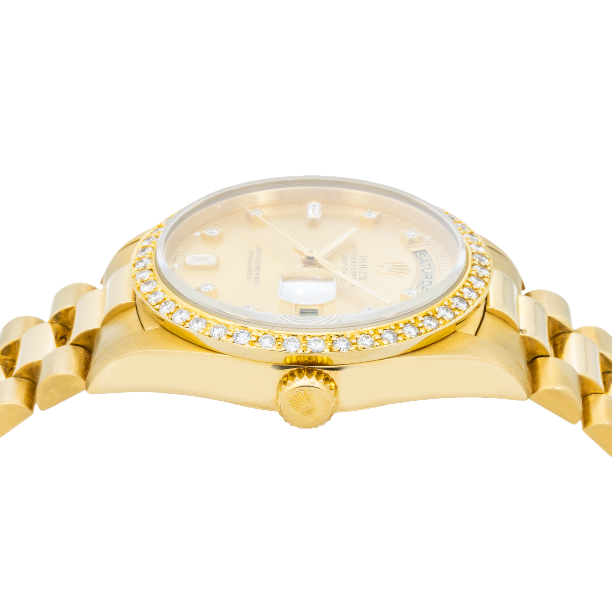 Rolex Day-Date 18238 36MM Champagne Baguette Diamond Dial With Yellow Gold Diamond Bezel