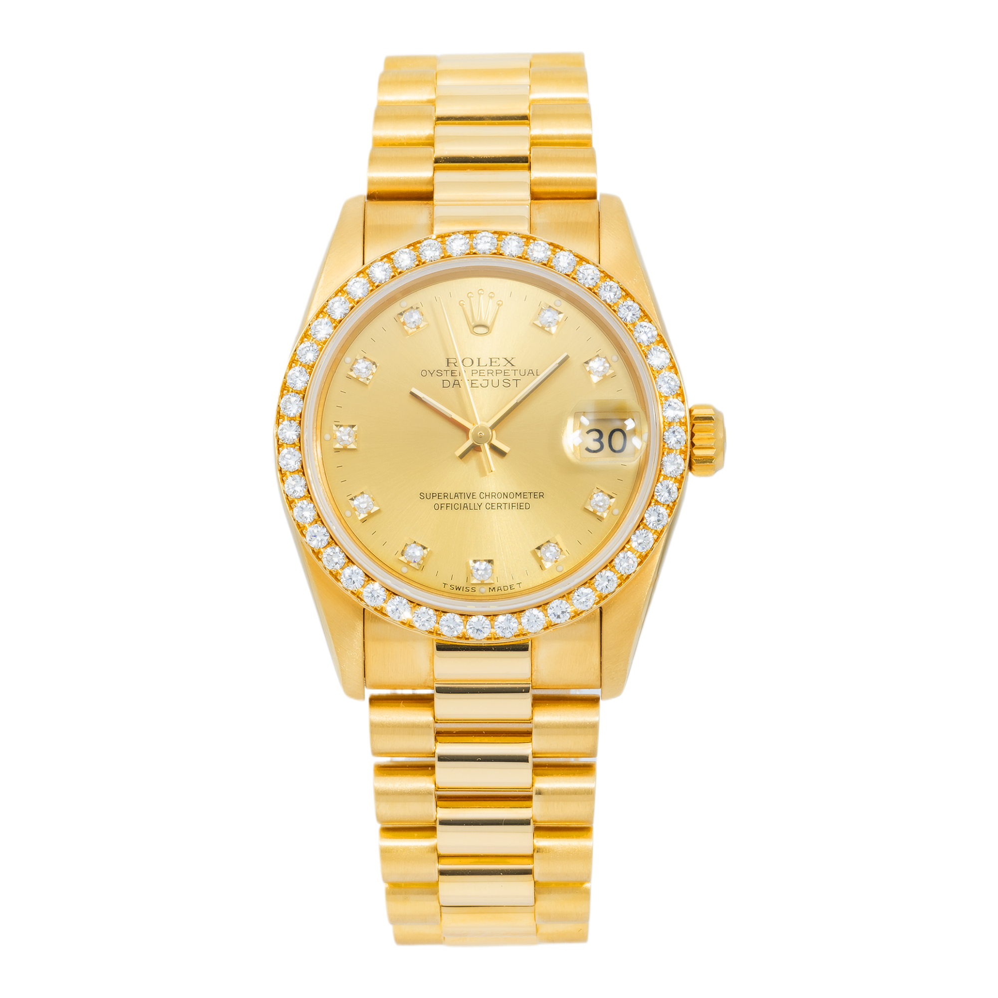 Rolex Datejust 68288 31MM Champagne Diamond Dial And Bezel With Yellow Gold Presidential Bracelet