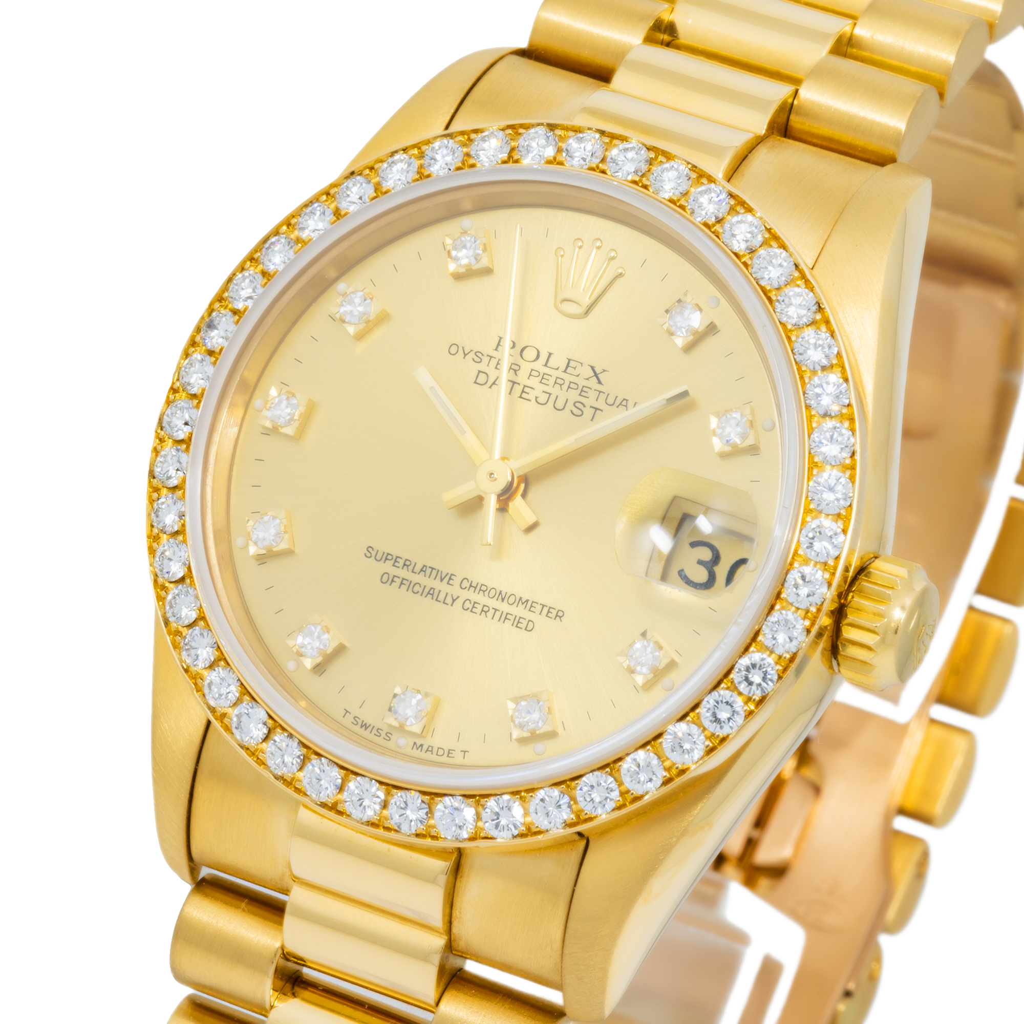 Rolex Datejust 68288 31MM Champagne Diamond Dial And Bezel With Yellow Gold Presidential Bracelet