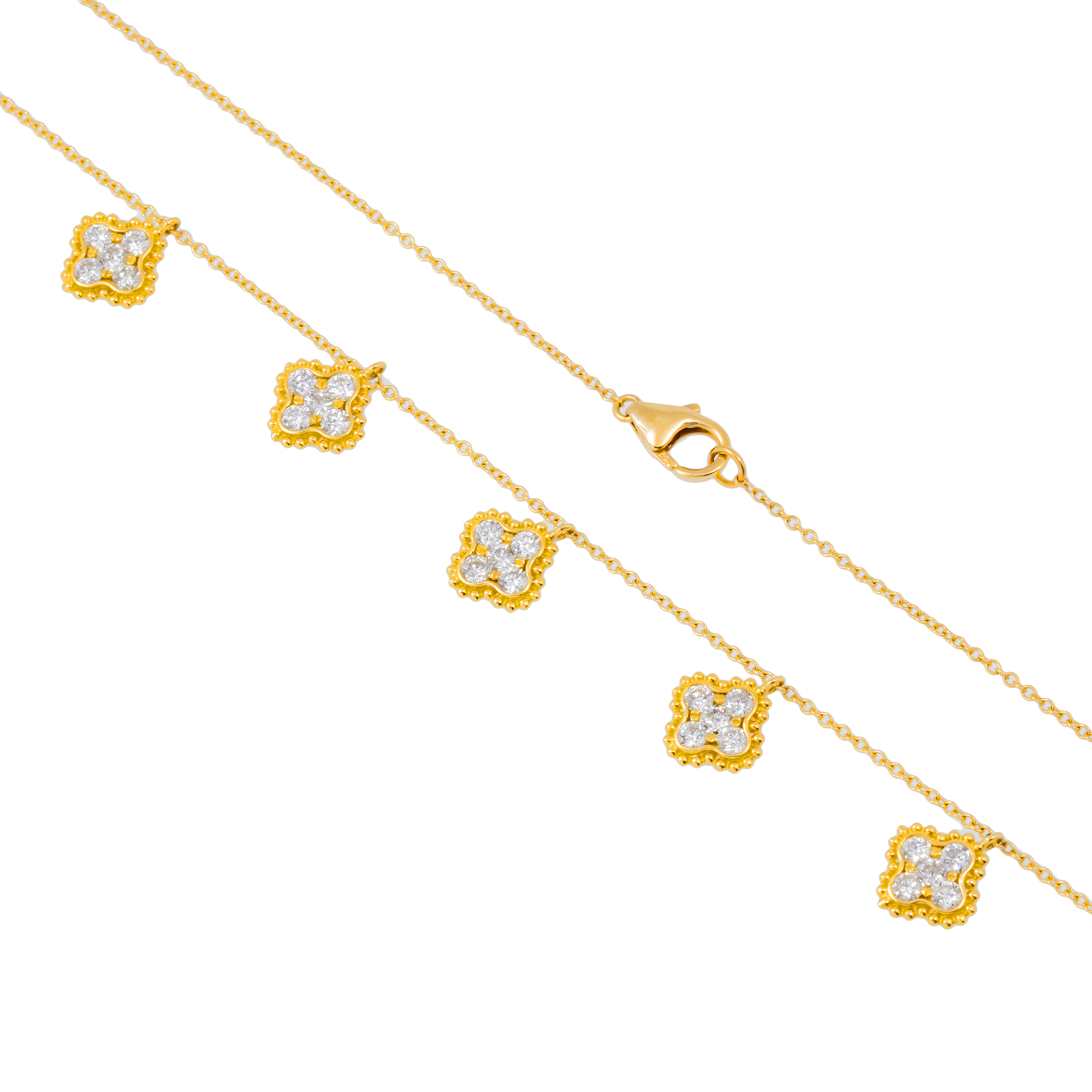 18K GOLD ROUND DIAMOND CLOVER SHAPE NECKLACE 0.95 CT