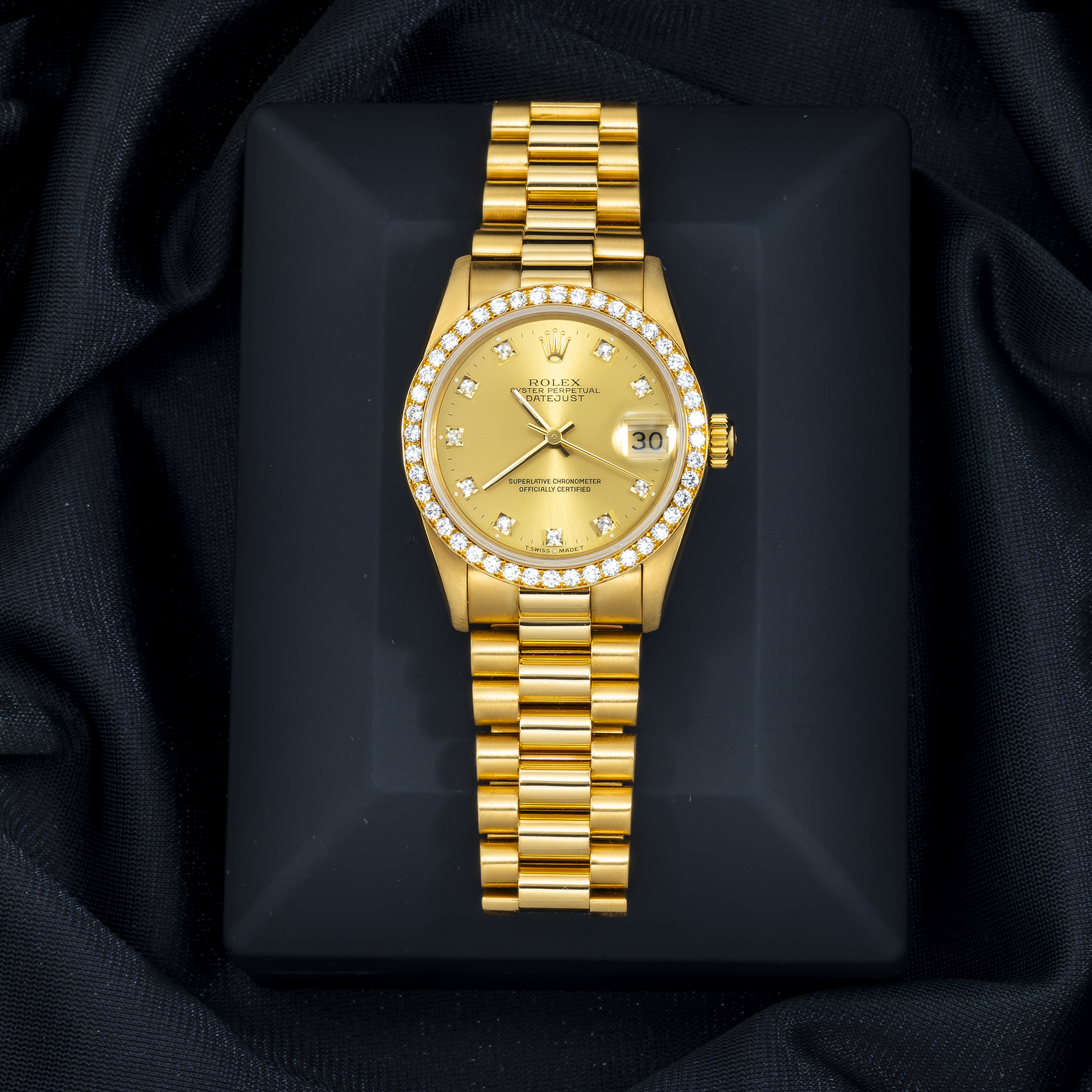 Rolex Datejust 68288 31MM Champagne Diamond Dial And Bezel With Yellow Gold Presidential Bracelet