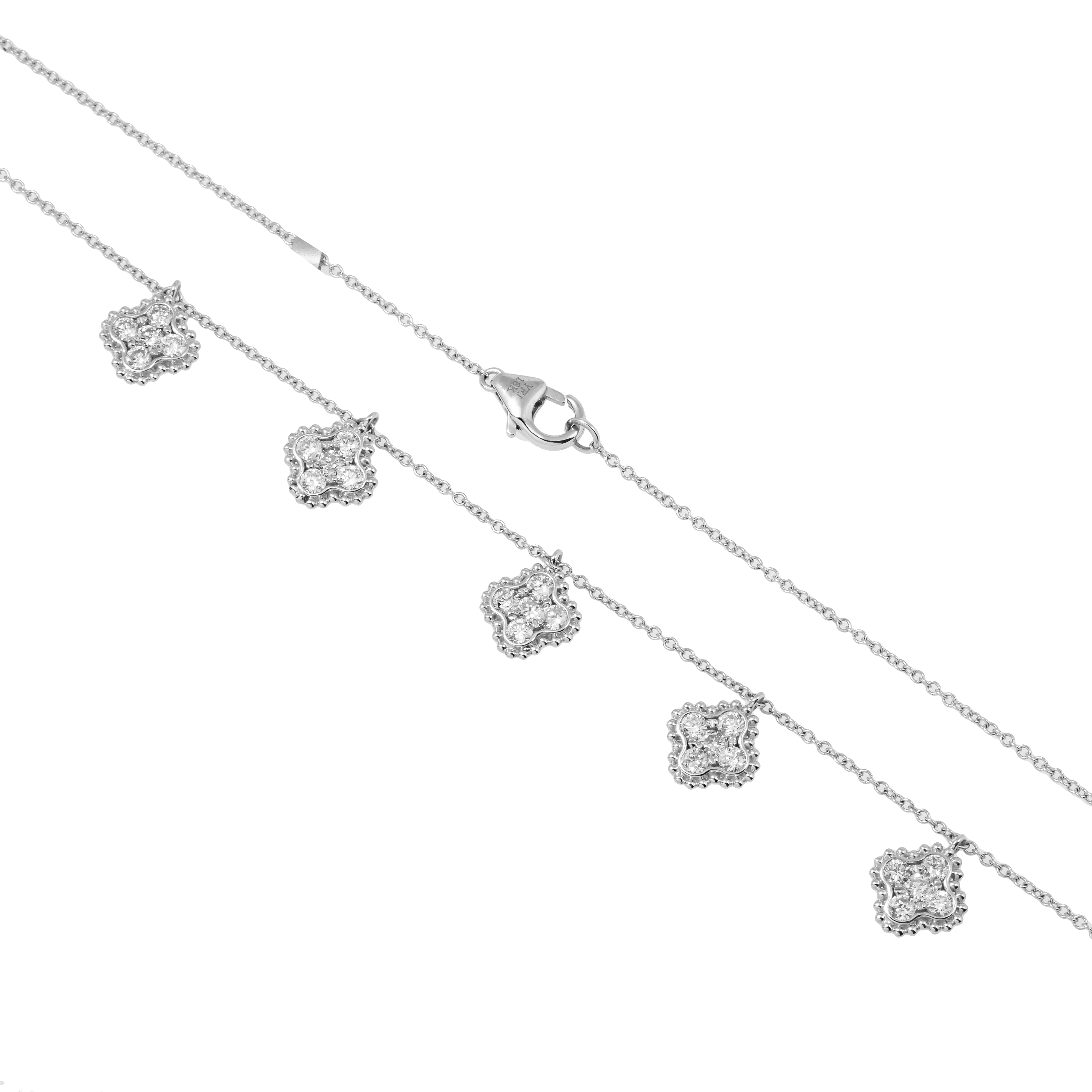 18K GOLD ROUND DIAMOND CLOVER SHAPE NECKLACE 0.95 CT
