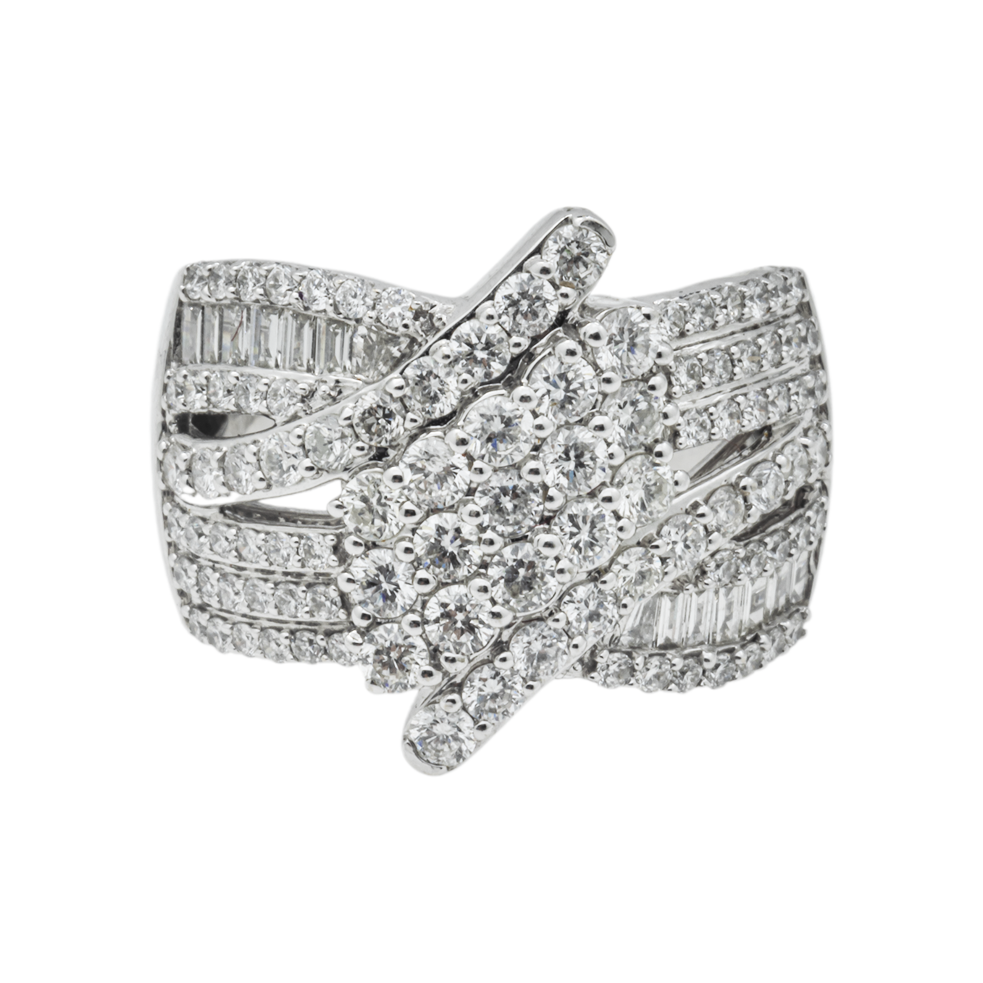 14K GOLD ROUND AND BAGUETTE DIAMOND FANCY RING 1.80 CT