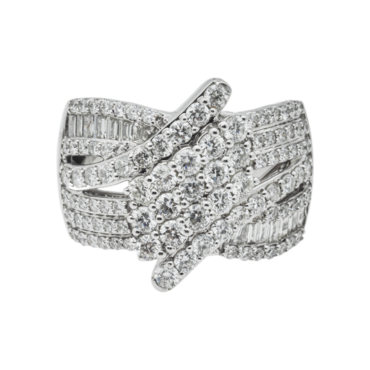 14K GOLD ROUND AND BAGUETTE DIAMOND FANCY RING 1.80 CT