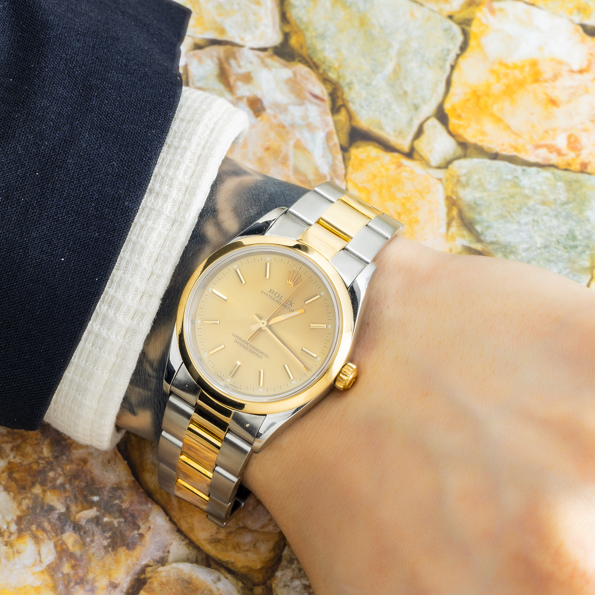 Rolex Oyster Perpetual 14203 34MM Champagne Dial With Two-Tone Oyster Bracelet