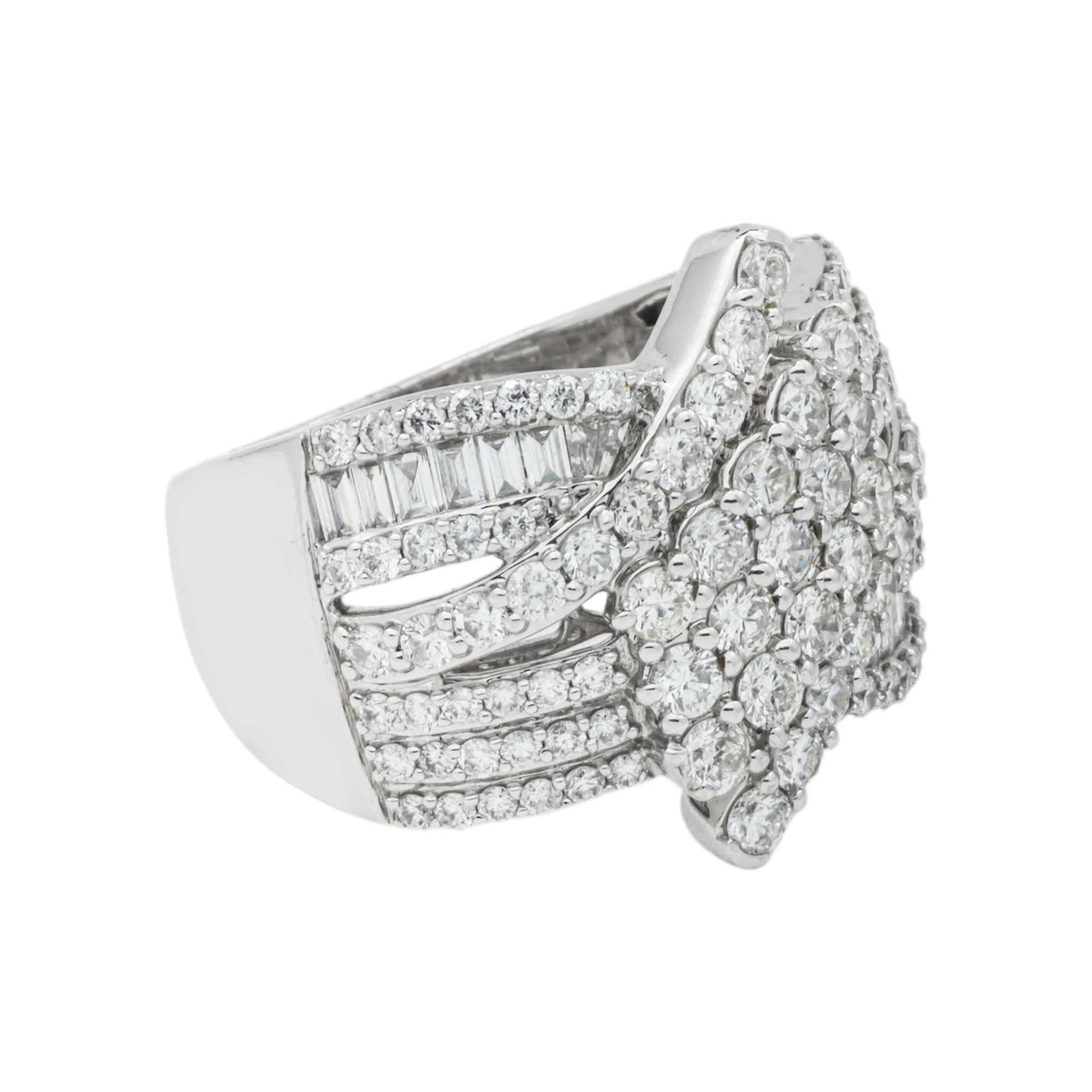 14K GOLD ROUND AND BAGUETTE DIAMOND FANCY RING 1.80 CT