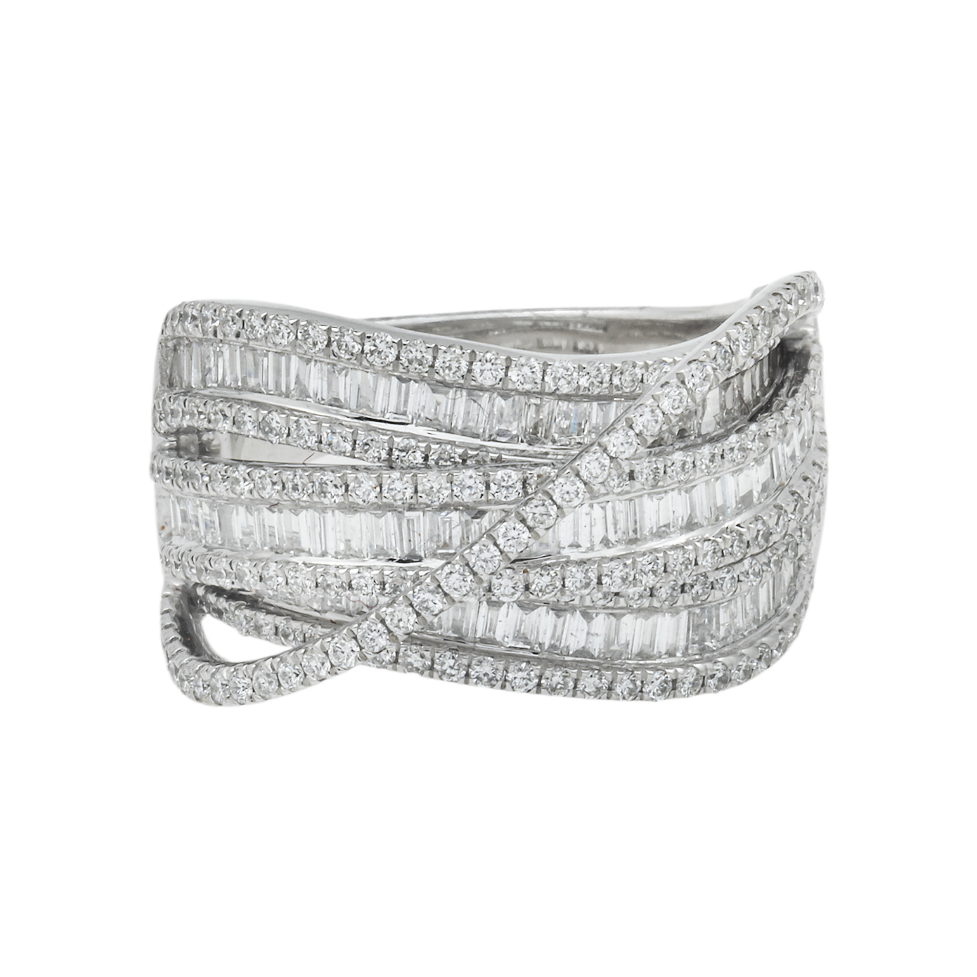 14K GOLD ROUND AND BAGUETTE DIAMOND DESIGNER RING 1.85 CT