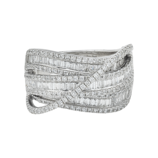 14K GOLD ROUND AND BAGUETTE DIAMOND DESIGNER RING 1.85 CT