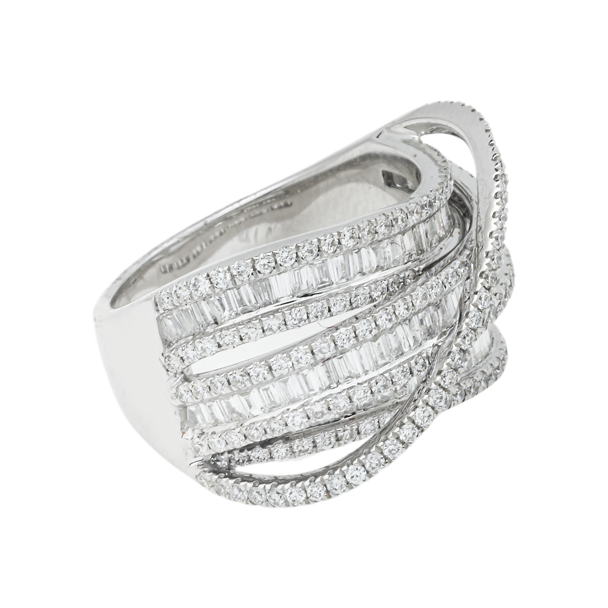 14K GOLD ROUND AND BAGUETTE DIAMOND DESIGNER RING 1.85 CT