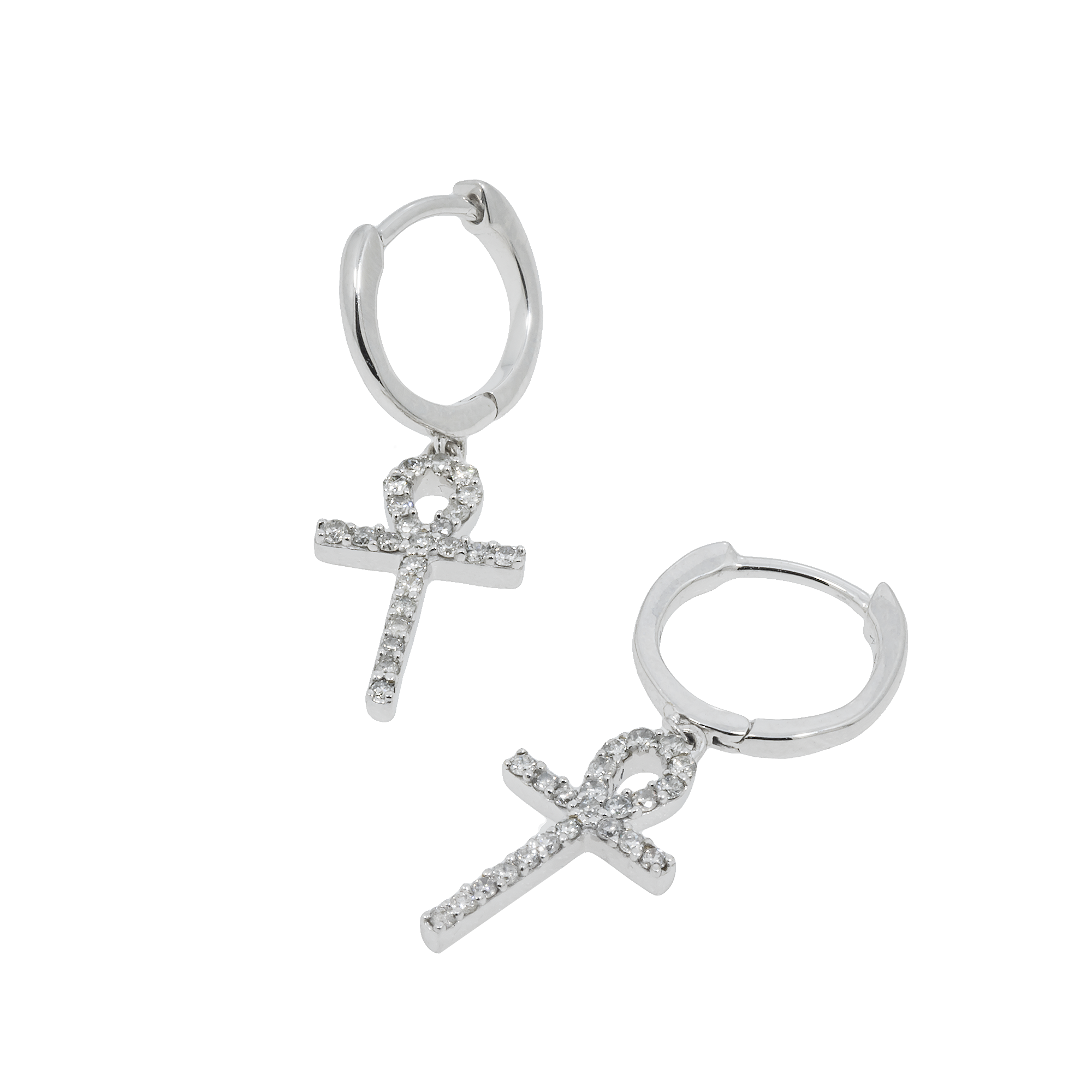 10K GOLD DIAMOND DANGLING ANKH EARRINGS 0.30 CTW